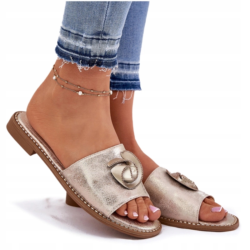 Nazouváky Dámské Eko Kůže Plochý Podpatek Ozdoba S.barski KV51-007 Zlaté 37