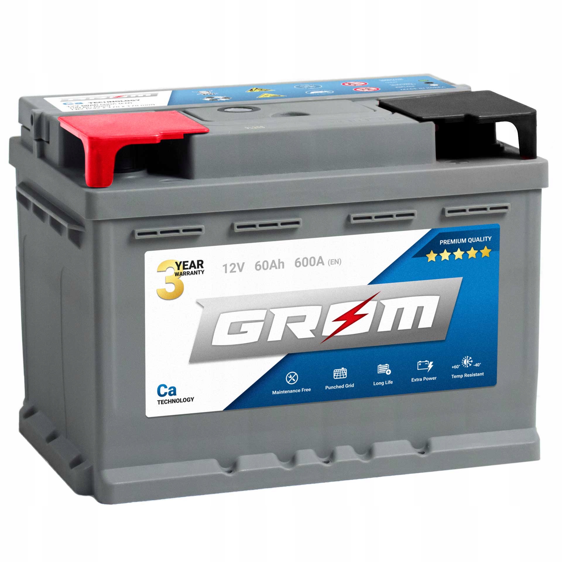 Akumulator GROM Premium 60Ah 600A EN DTR Lewy Plus