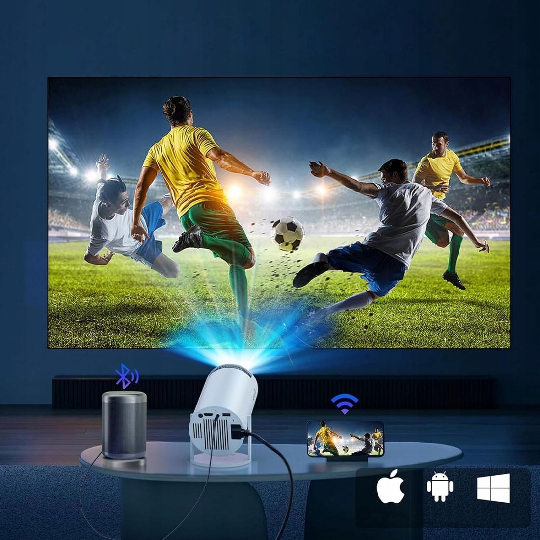 PROJEKTOR Rzutnik Android Smart TV WiFi HD Przenośny Obrotowy Smart GŁOŚNIK Komunikacja Wi-Fi