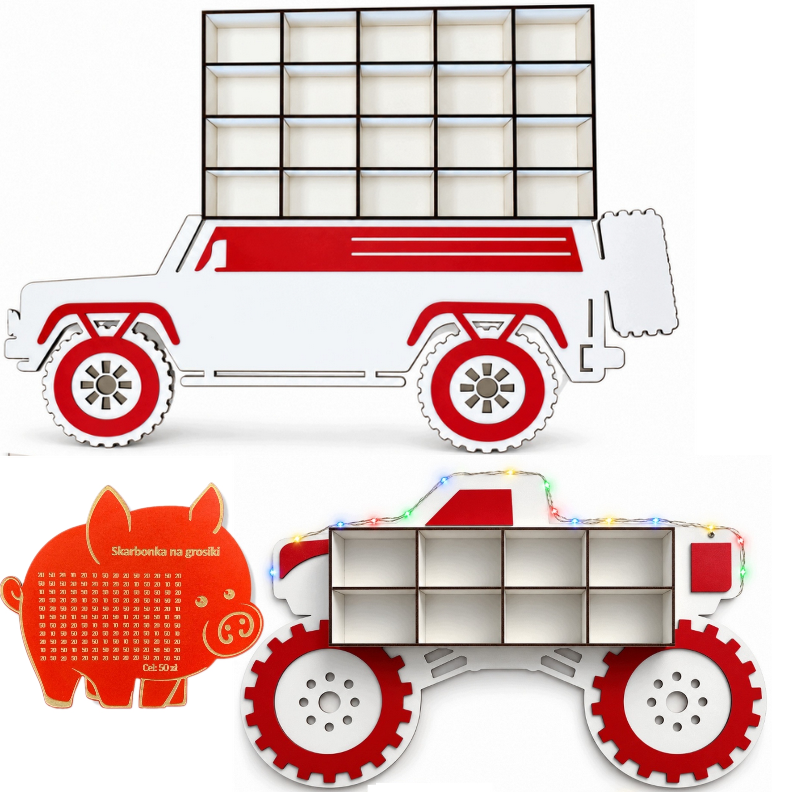 Organizer na resoraki Auto Terenowe Monster Truck Led na ścianę+SKARBONKA