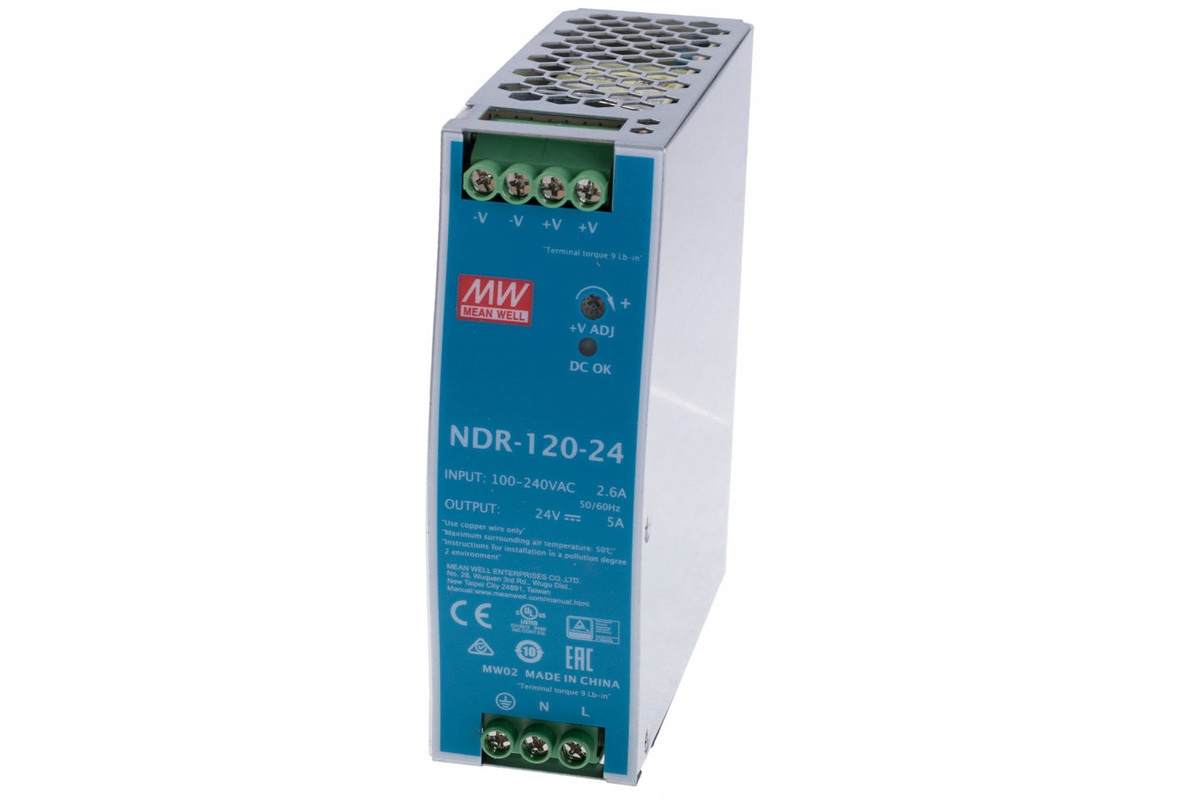 

Zasilacz Din NDR-120-24 24V 5A 120W Mean Well