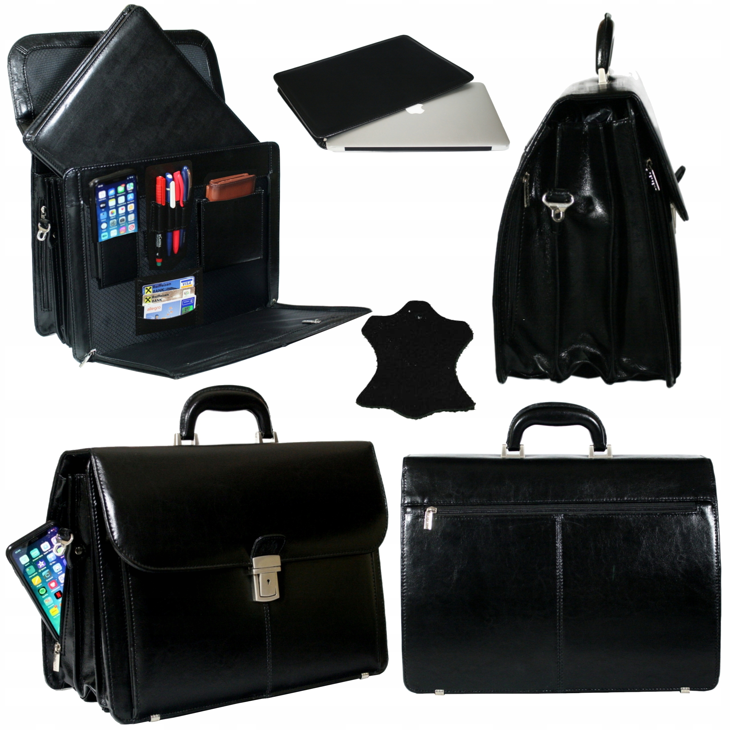 Kožená aktovka na notebook 15 pánská černá obchodní polská výroba velká