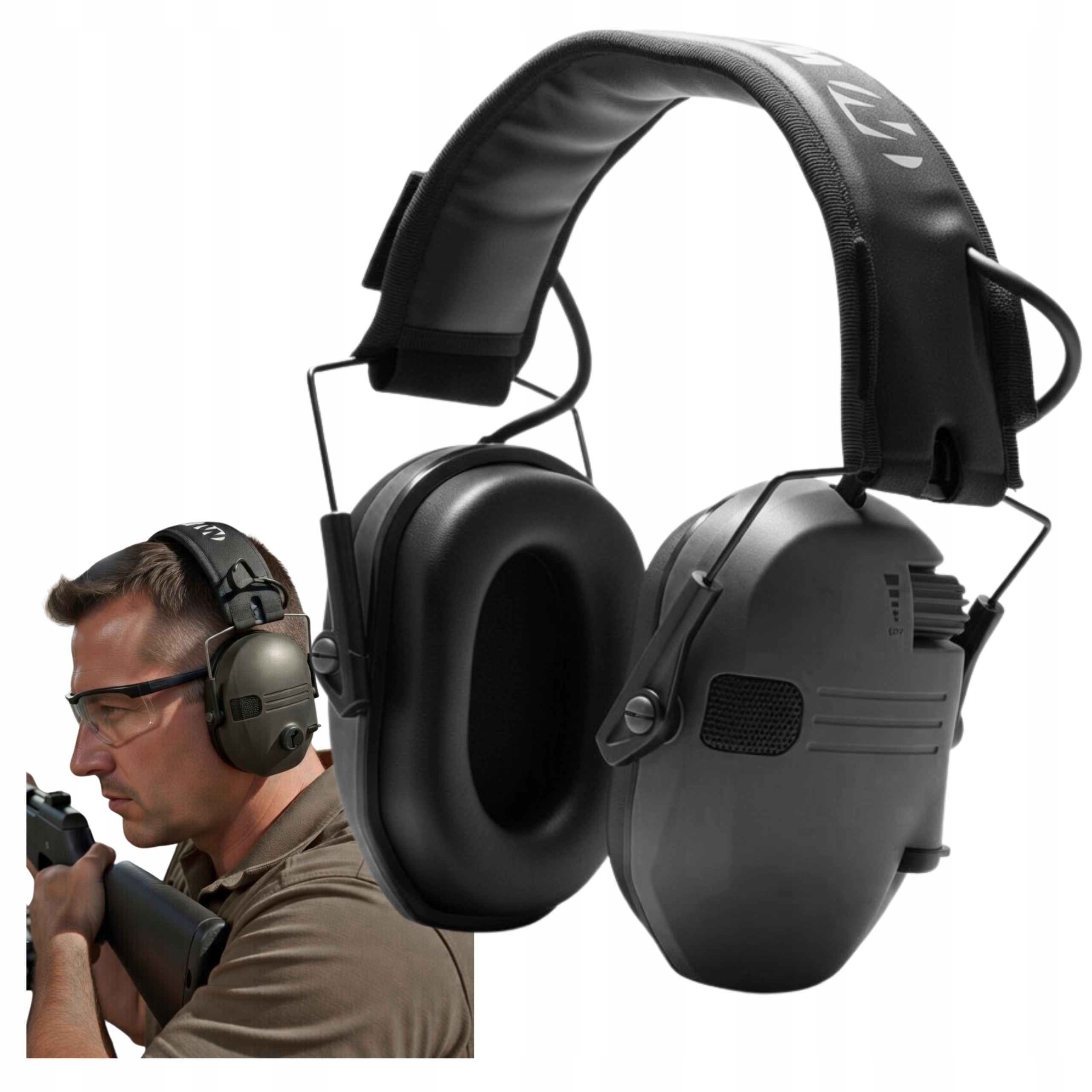 Aktywne Słuchawki Strzeleckie Ochronne Redukcja Hałasu Na Strzelnicę Wojsko