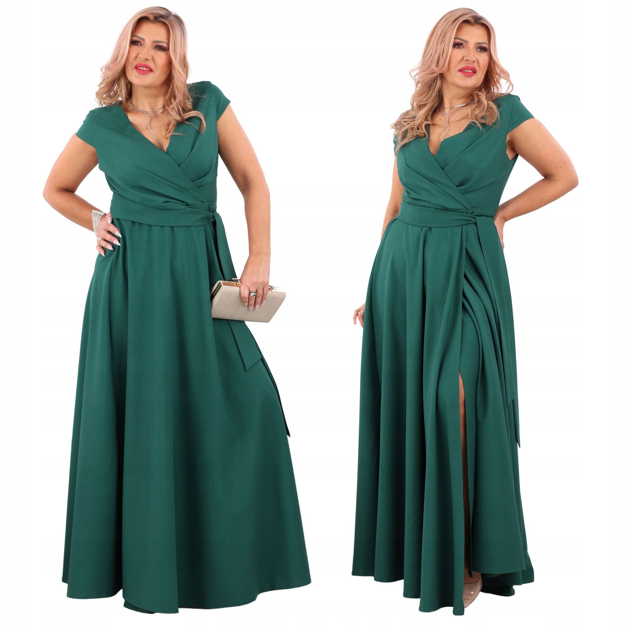 Sukienka błyszcząca z rozcięciem Polski Producent wizytowa duże rozmiary