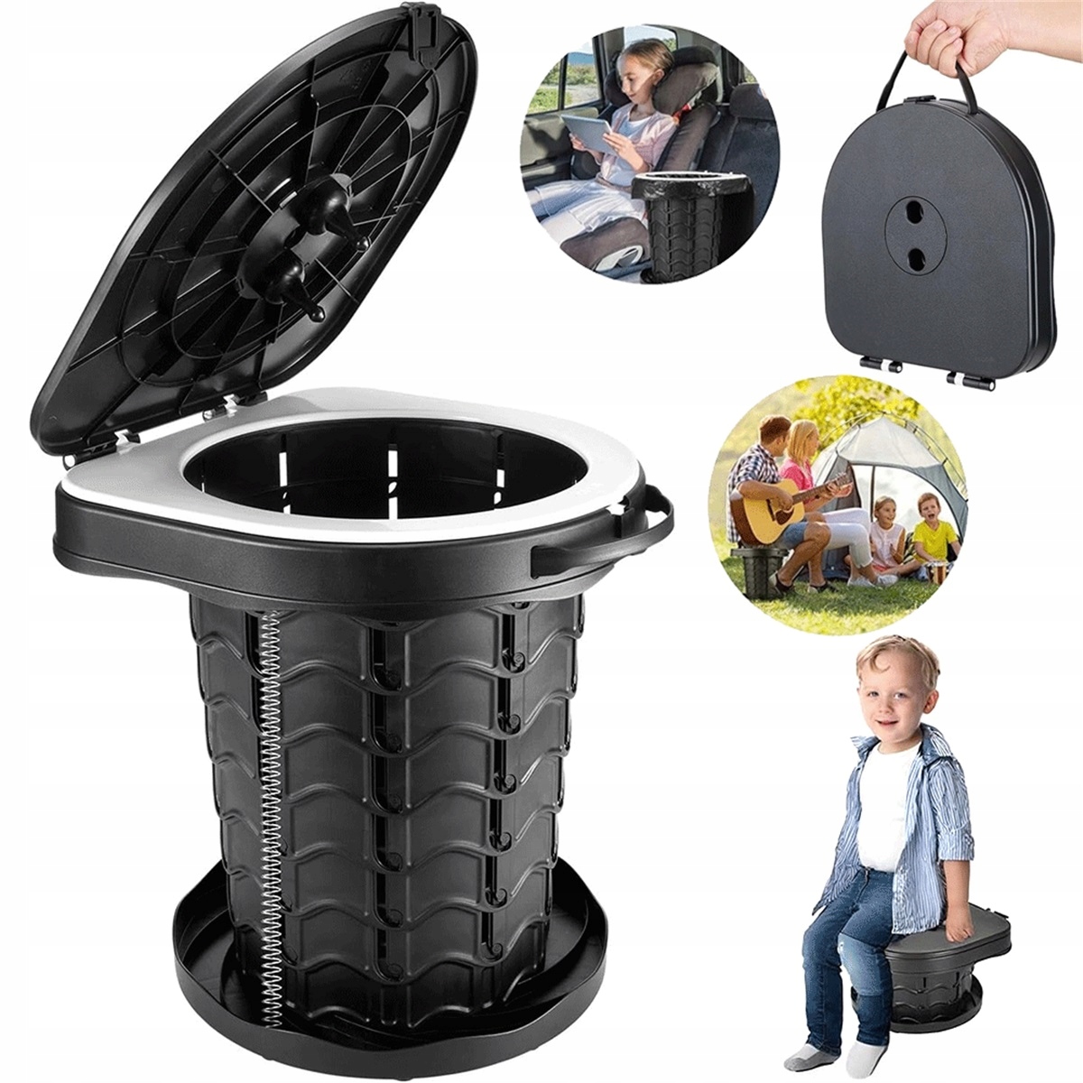 180 Kg Přenosná Turistická Toaleta S Víkem, Černá, Multifunkční