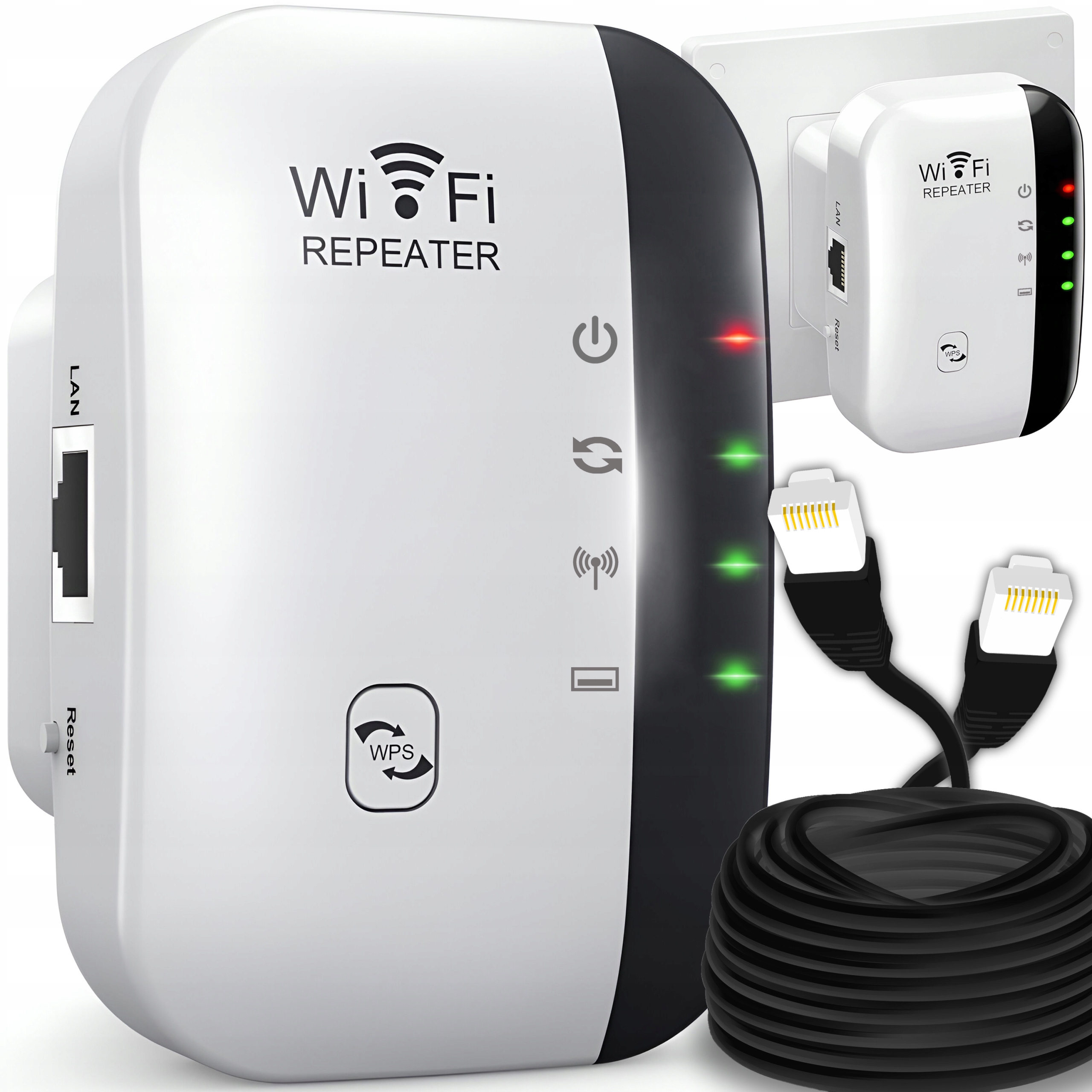 Wzmacniacz Sygnału Wi-Fi Repeater 2,4 GHz Mocny Funkcja Wps Ap Kabel Lan