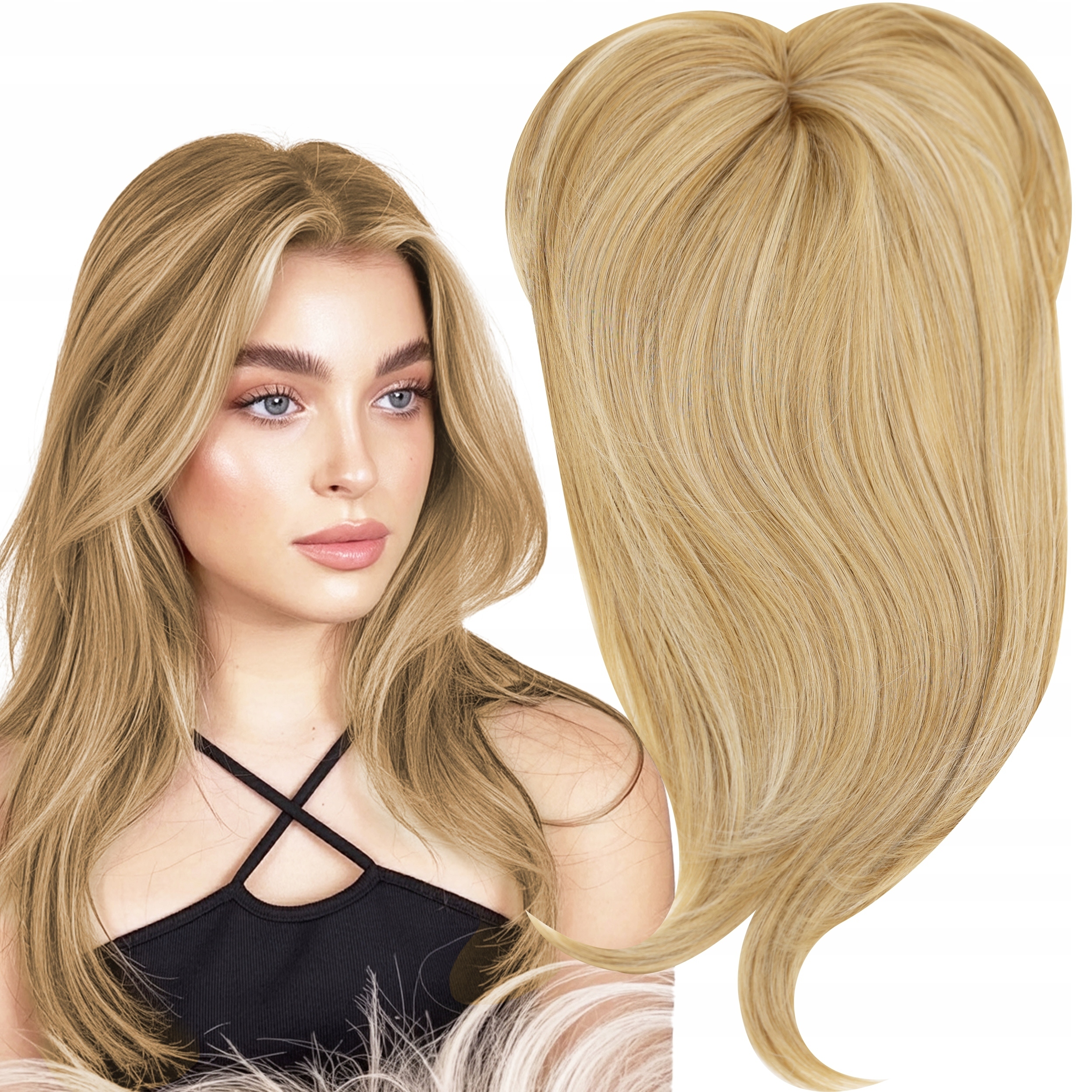 Topper Tupet Pełne Uzupełnienie Włosów Syntetyczne Clip In Jasny Blond 50cm