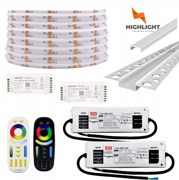 30m Sada Fasáda Led pásik Cob Rgb+cct 16W 24V IP65 Strieborný profil