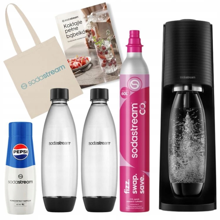 Set Výrobník Sody SodaStream Terra černý 2 lahve taška, kniha, sirup