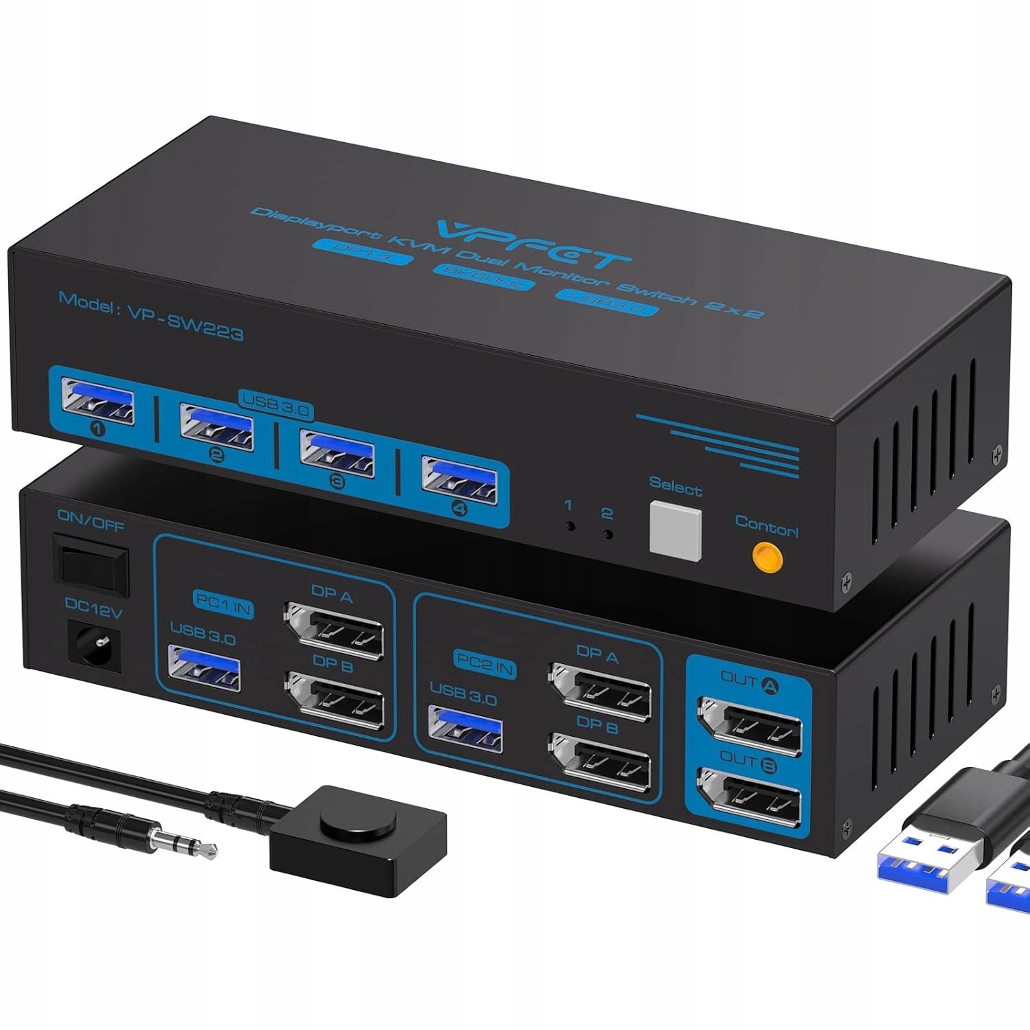 Přepínač Kvm 2x2 DisplayPort Usb 3.0 8K60Hz 4K120Hz DP1.4 Vpfet VP-SW223
