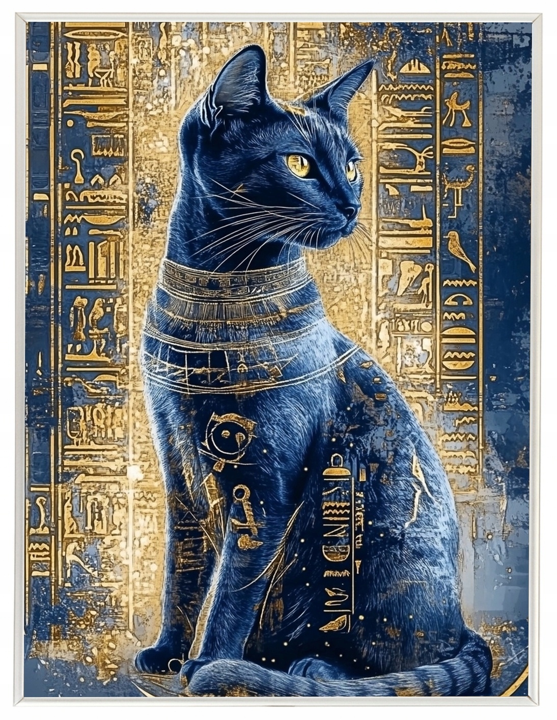 Plakát Rámeček Aluminium Egypt Hieroglyfy Bohyně Bastet Kočka Ankh 60x80