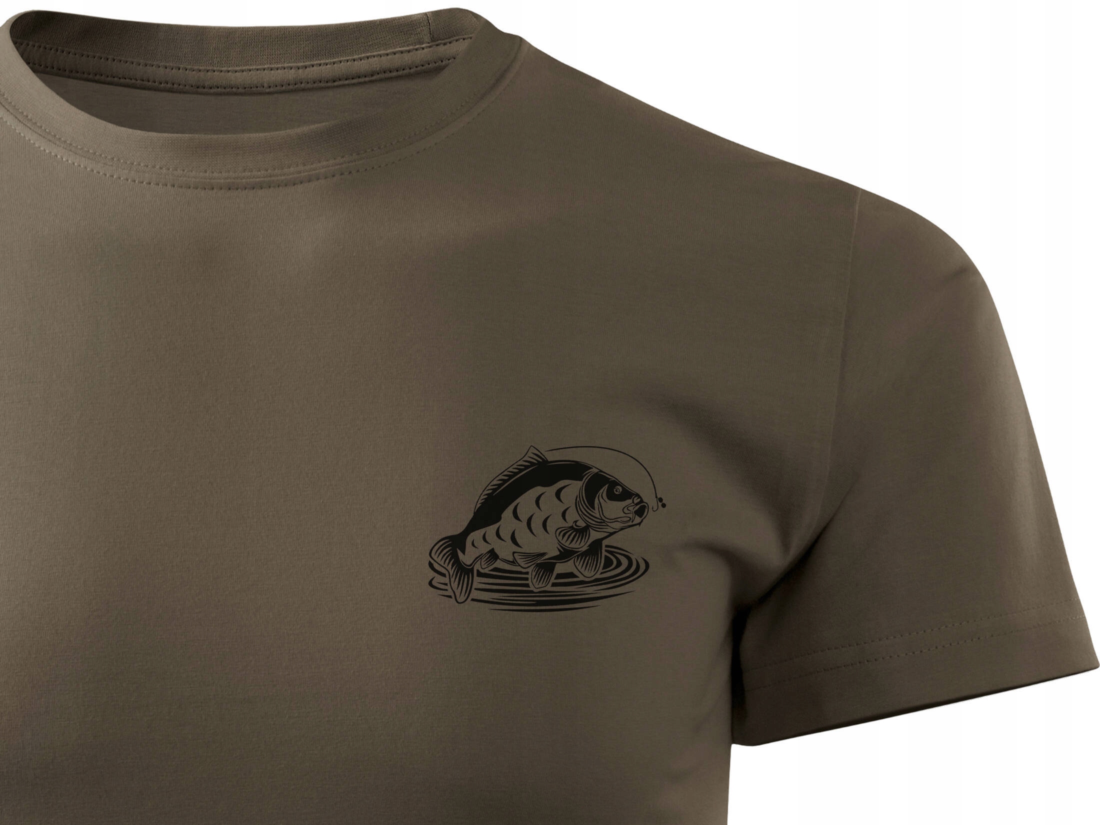 Koszulka brązowa T-shirt z wędkarskim nadrukiem Karp 100% bawełna roz. XL