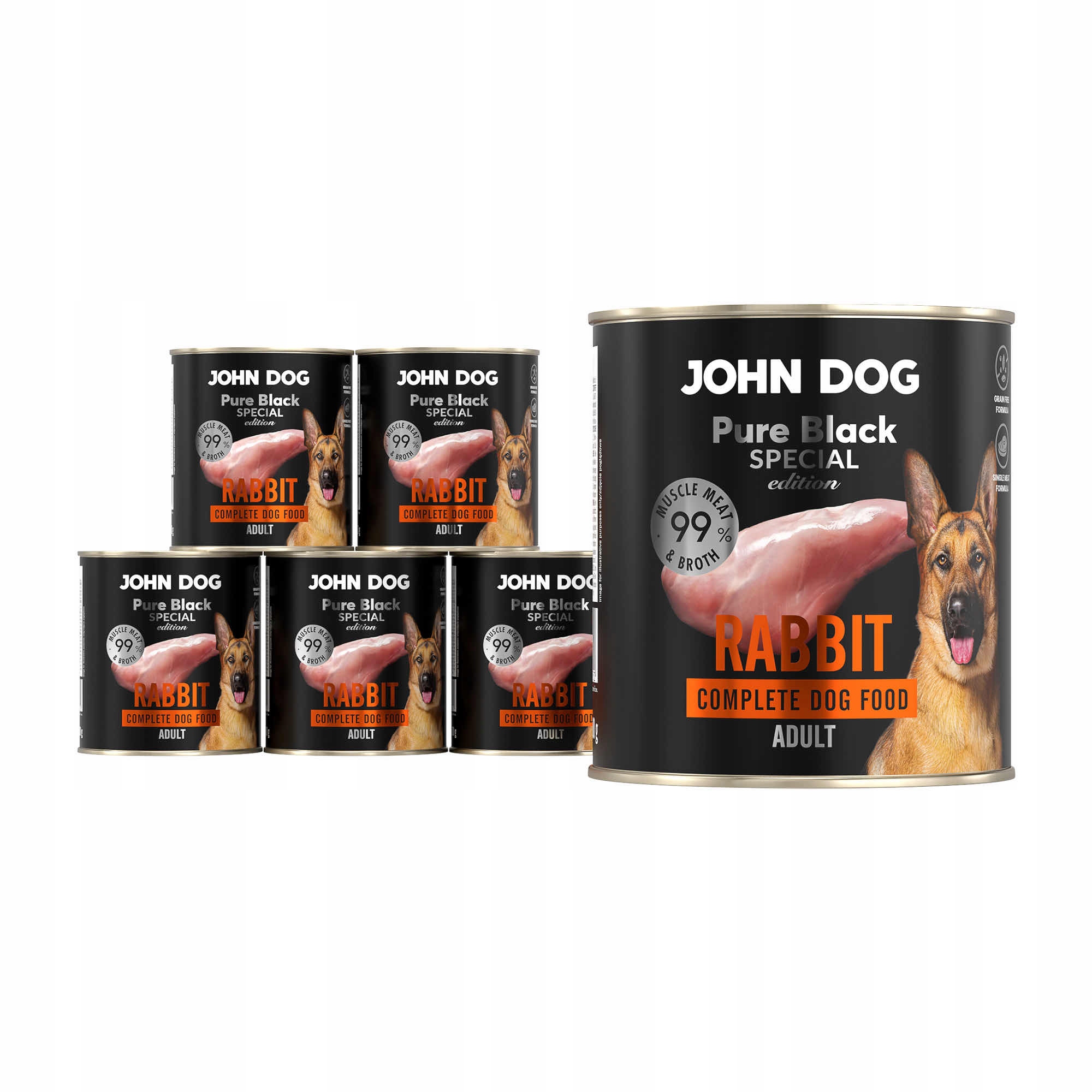 Levně John Dog Pure Black Special Edition Králík 6 plechovek 800 g