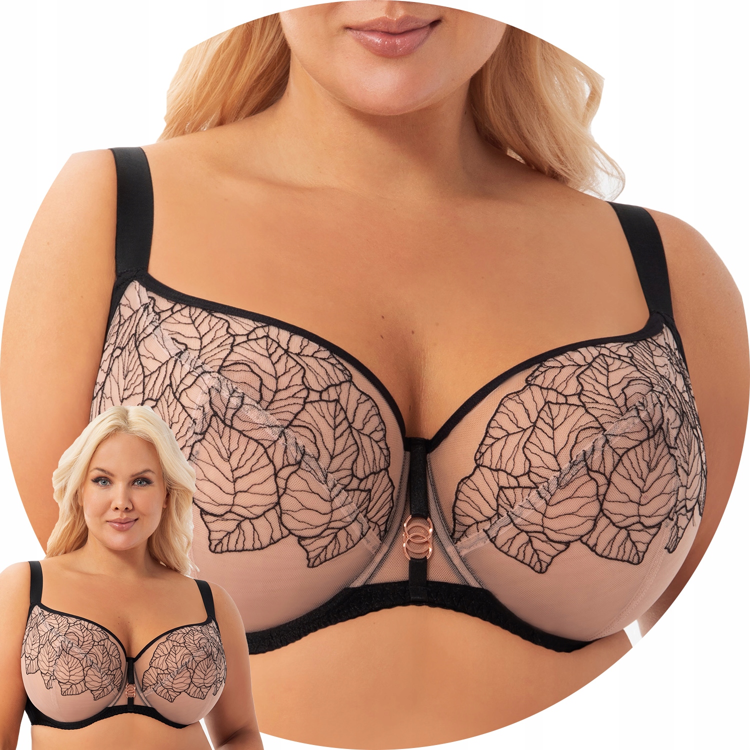 Gorsenia K924 Palmira černá výšivka béžová tyl měkká podprsenka 70H Soft