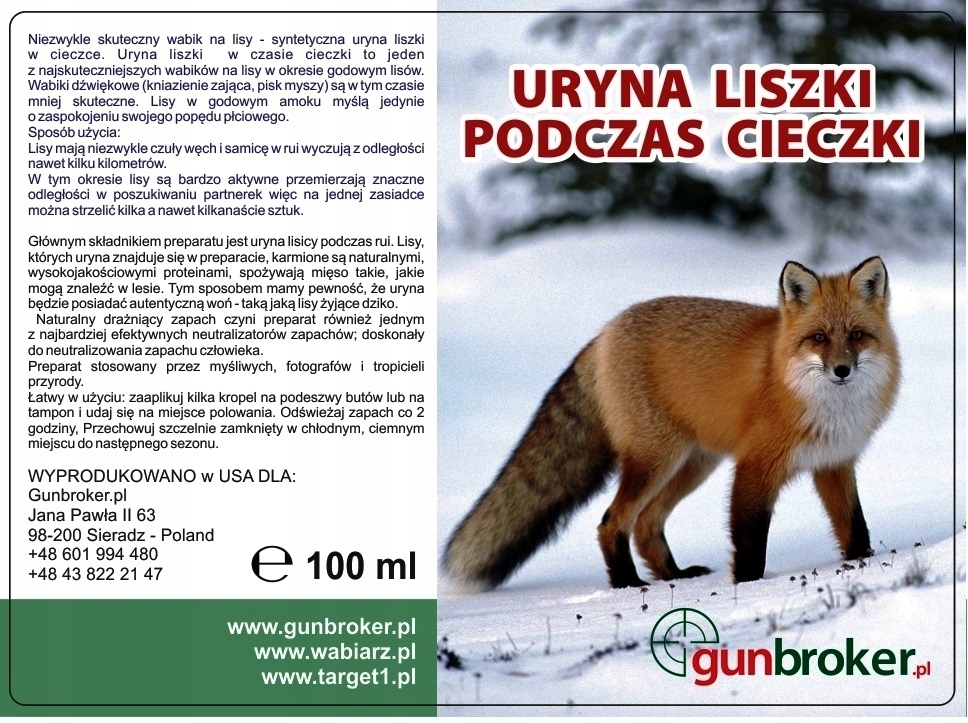 Uryna liszki podczas cieczki Gunbroker 100ml