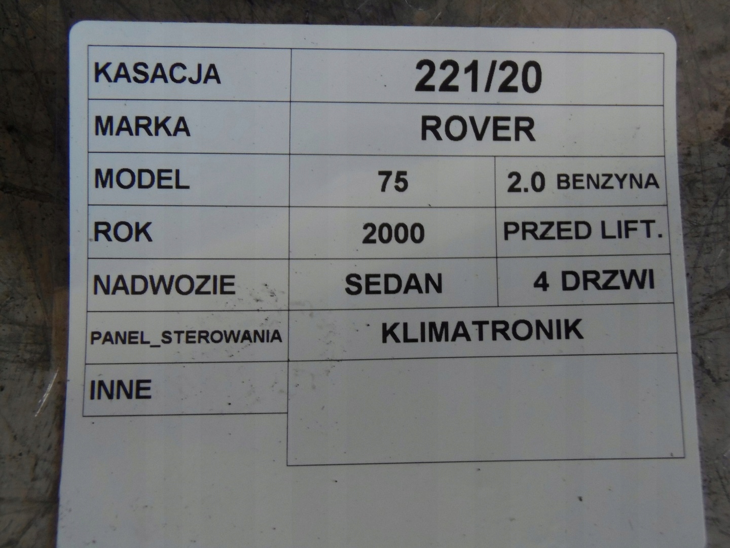PANEL KLIMAANLAGE ROVER 75 2,0B JFC 101785