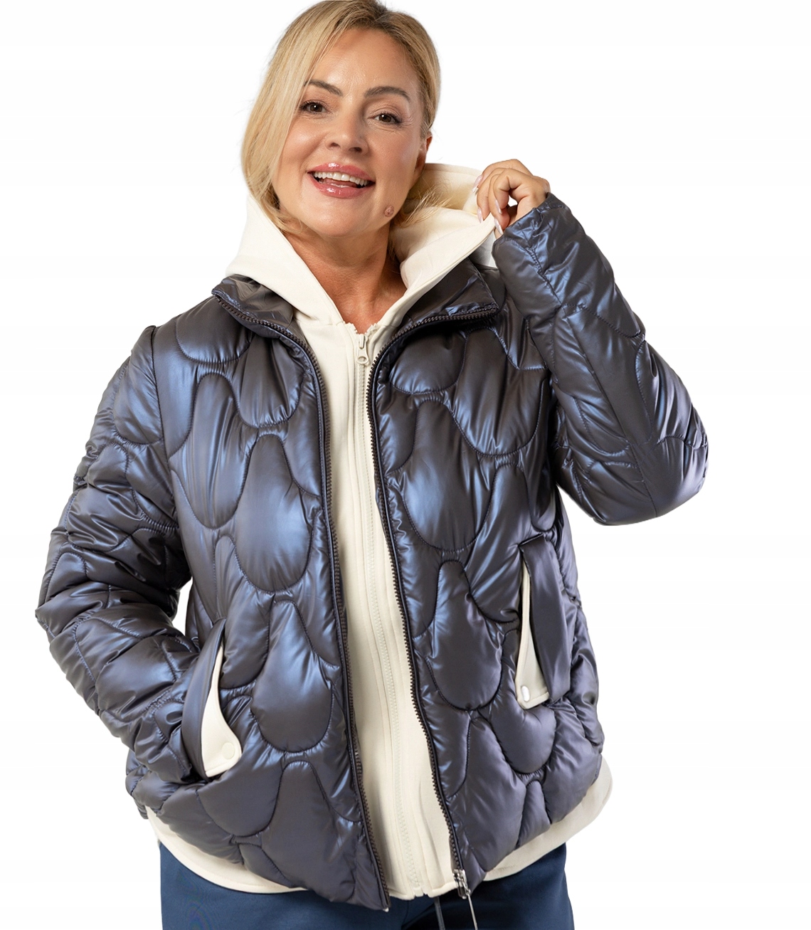 Prošívaná bunda s perleťovým leskem a teplákovými vložkami Aria S