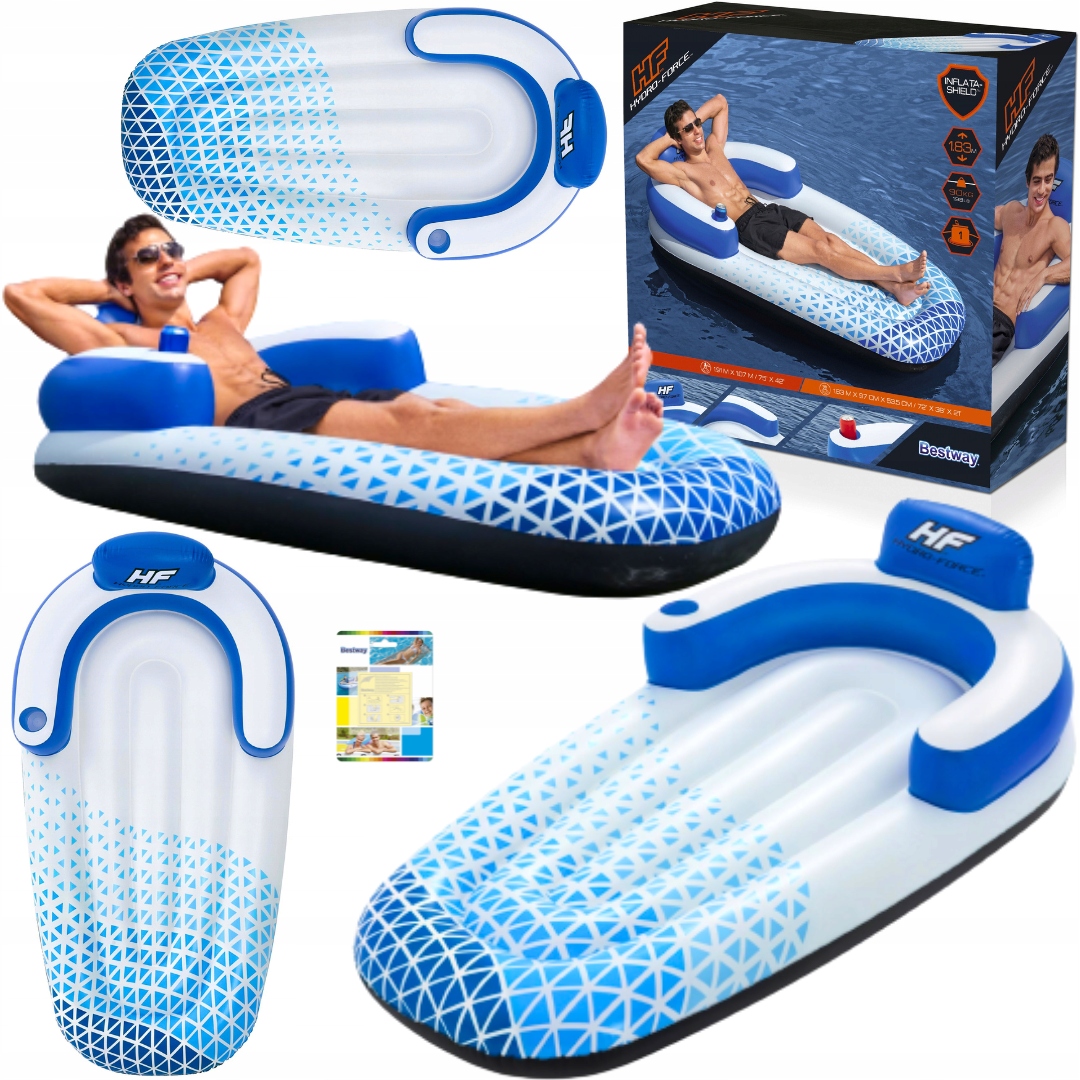 DMUCHANY MATERAC DO PŁYWANIA FOTEL NAD WODĘ Z OPARCIEM 191x107cm+GRATIS