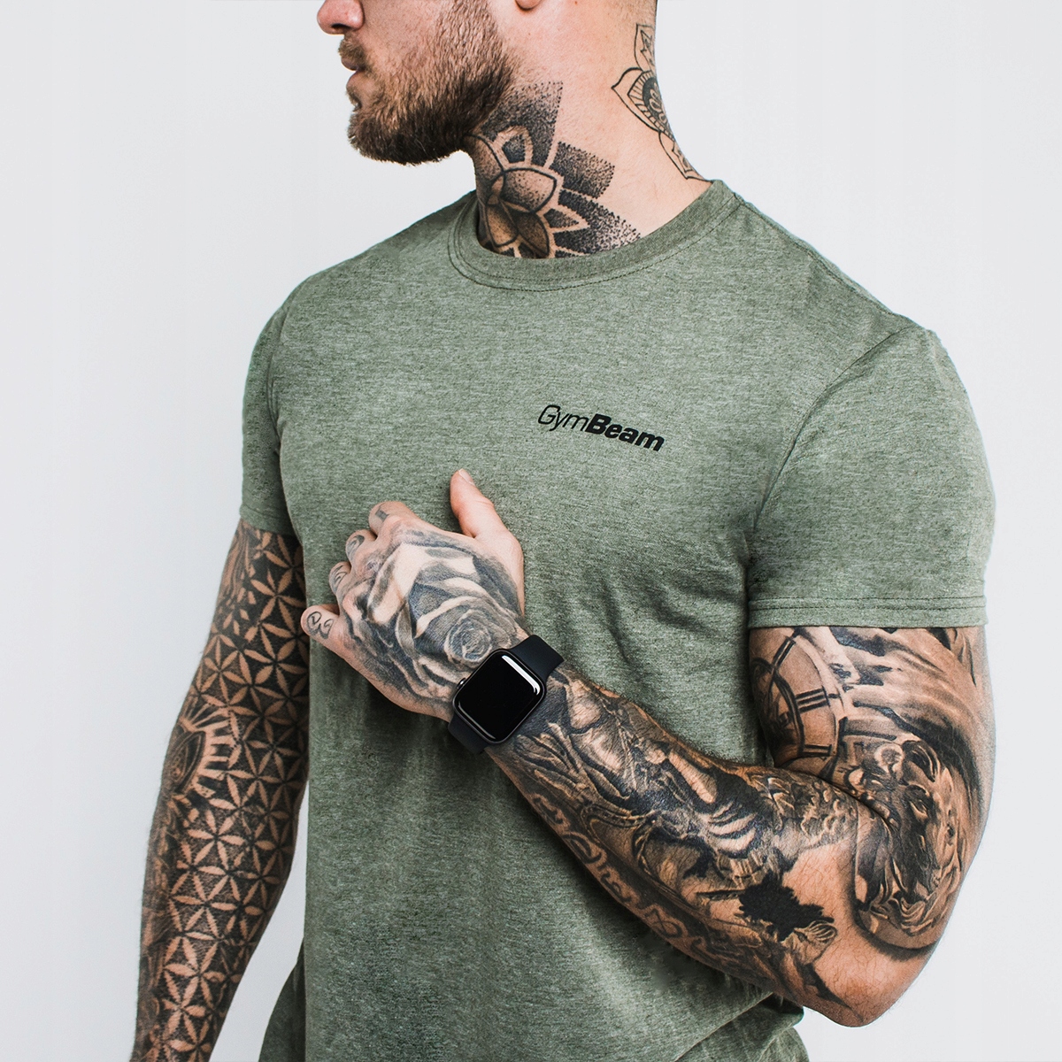 KOSZULKA MĘSKA SPORTOWA TRENINGOWA JAKOŚĆ BASIC T-SHIRT GymBeam zielona XL Kod producenta Heather Military - GymBeam