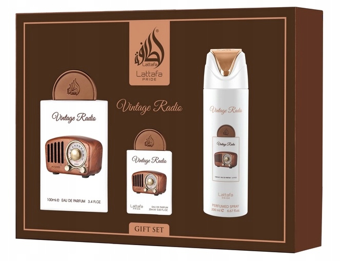 ZESTAW LATTAFA RADIO VINTAGE 100ML+20ML WODA PERFUMOWANA SPRAY 200ML
