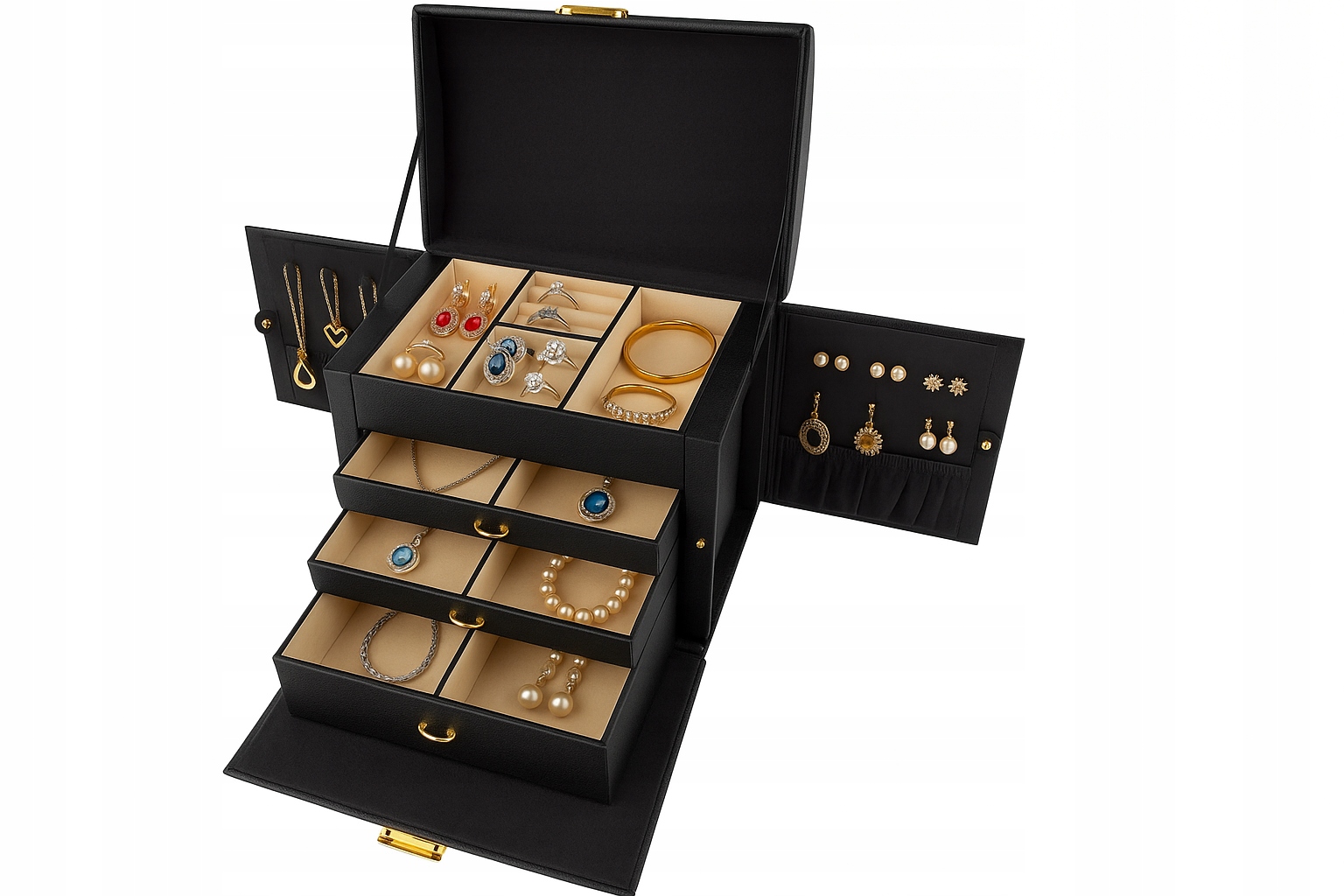 Šperkovnice Na Bižuterii Náušnice Kufřík Pouzdro Krabička Zásuvky černá