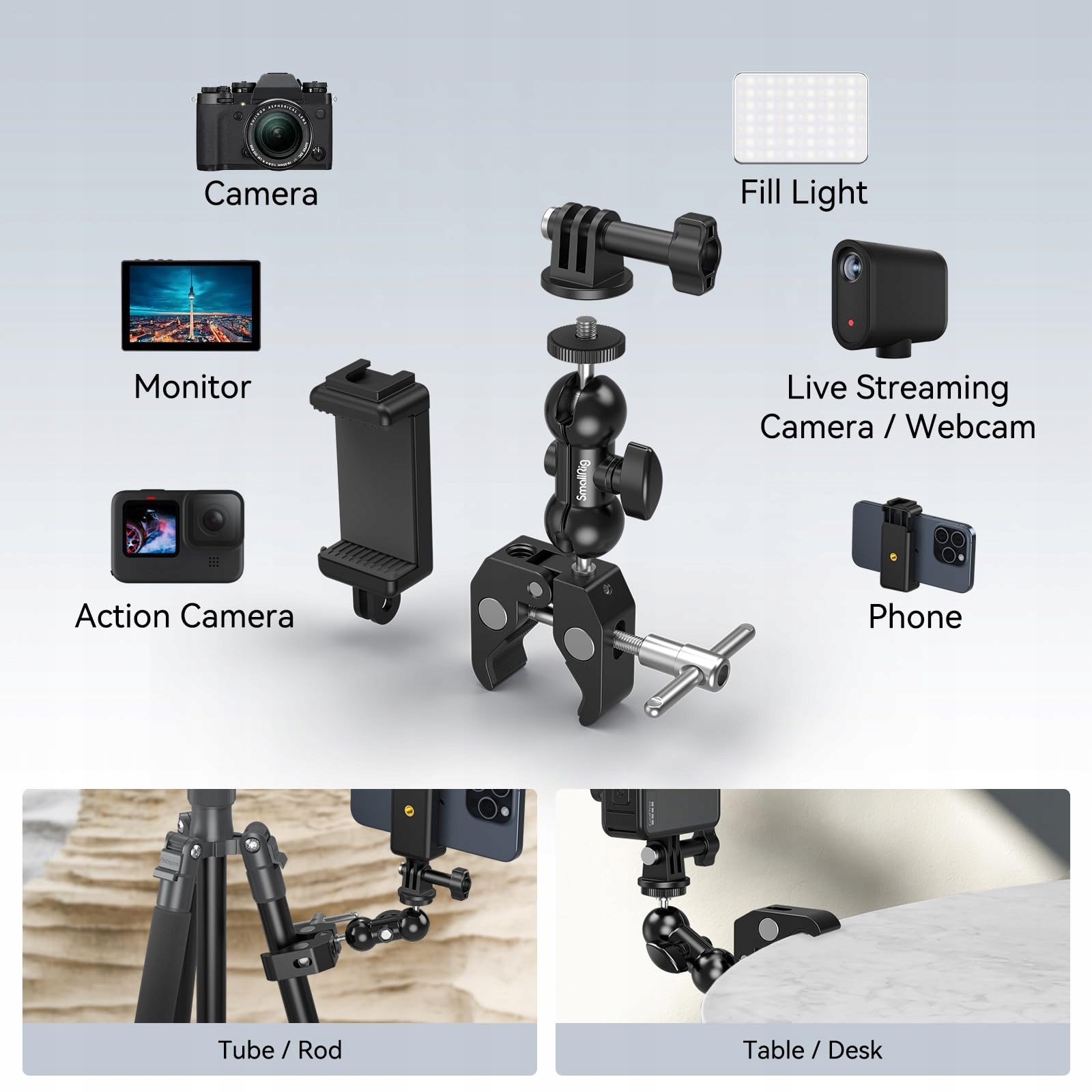 SMALLRIG Ulepszony Mini Magic Arm Klamra Do Kamery Telefonu i Światła — miniatura 4
