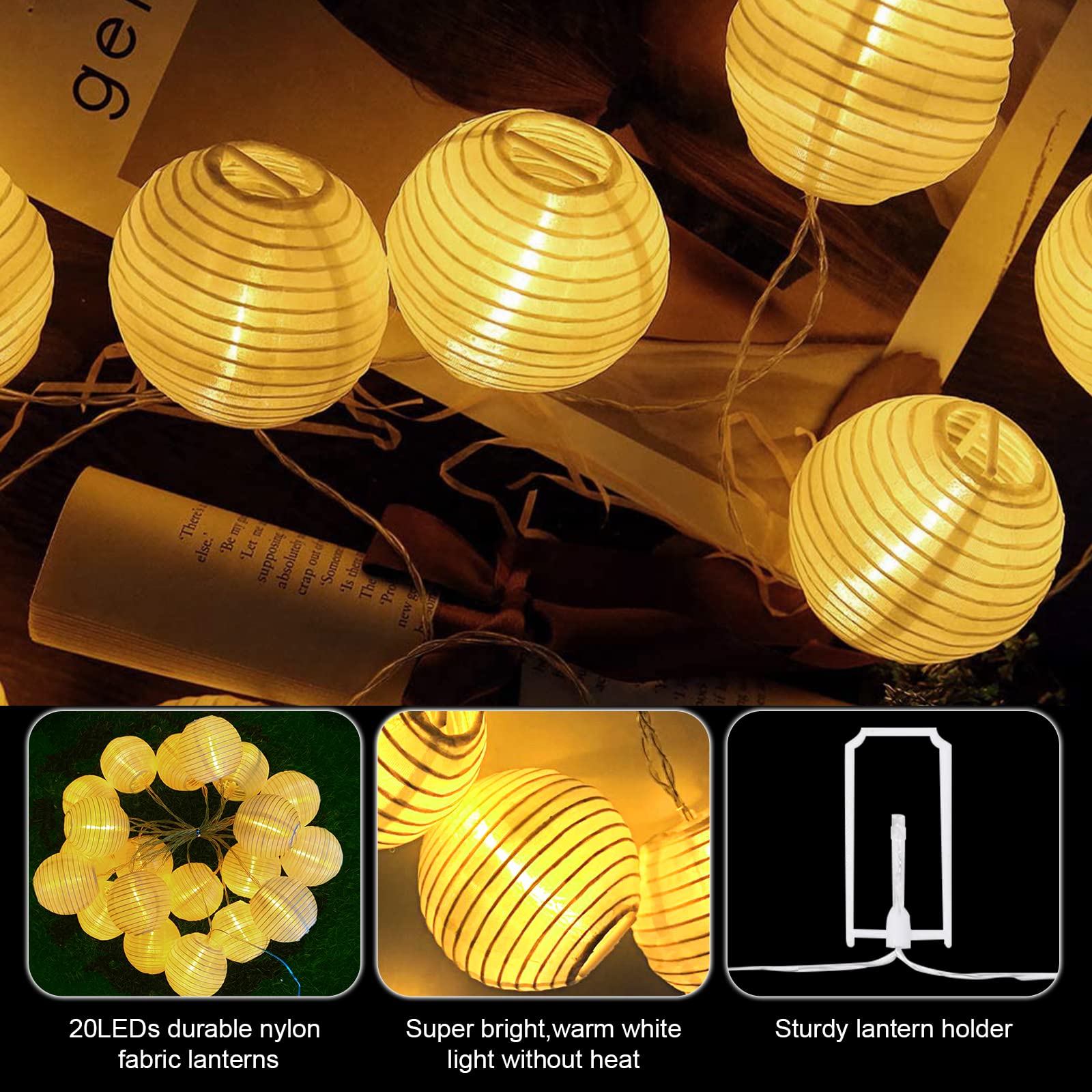 BIGZOM LAMPKI LAMPIONY WODOODPORNY ŁAŃCUH GIRLANDA 5M 20LED — miniatura 6