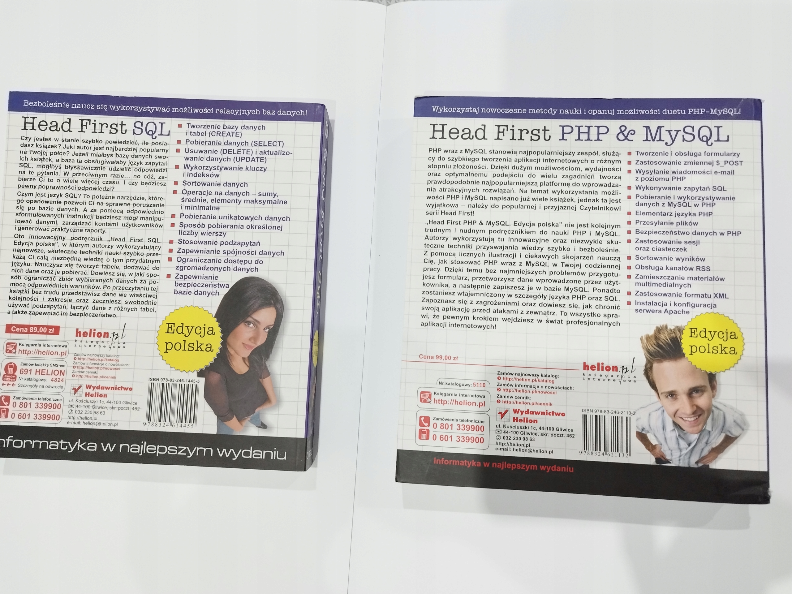 Zestaw 2 książek Head First[PL]: PHP & MySQL + SQL Wydawnictwo Helion