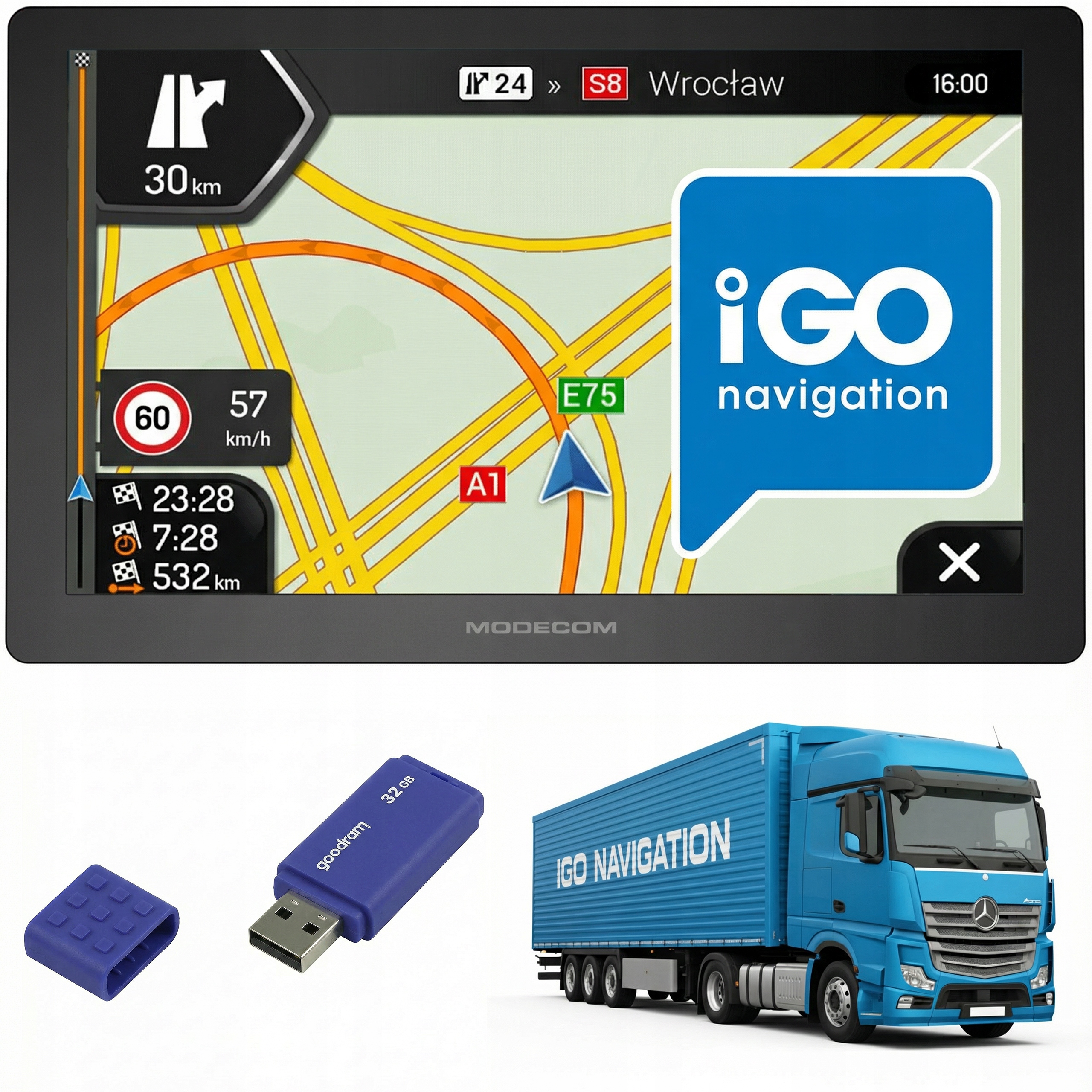 Navigace pro nákladní vozidla Modecom CX 9.3 iGO Primo Truck Tir Bus Databáze radarů 2026
