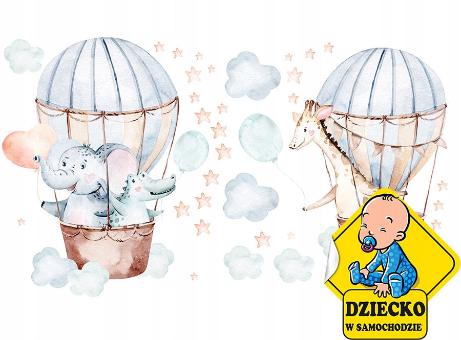 

XL Naklejka na ścianę Balony Zwierzęta 62x108
