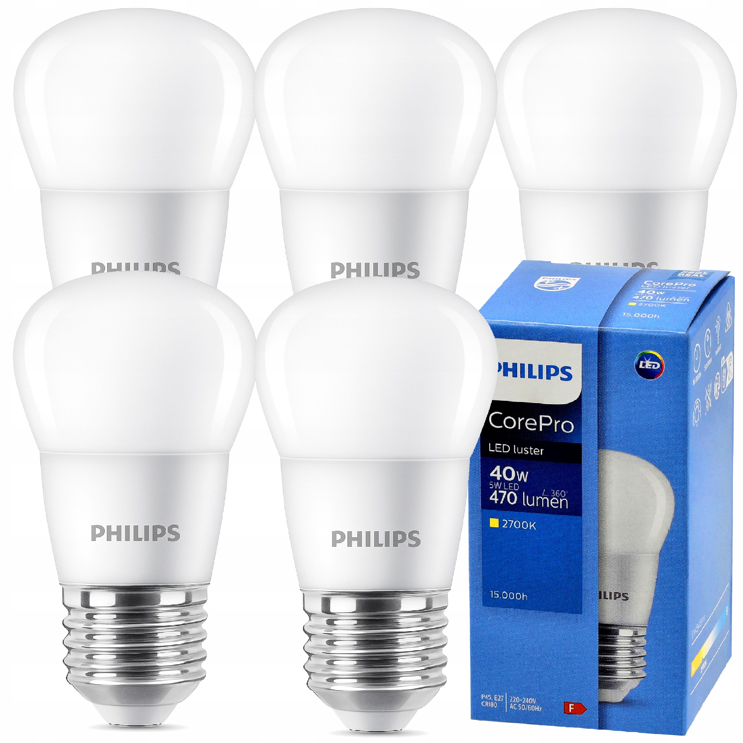 Philips Żarówka LED E27 5W = 40W 470lm 2700K EyeComfort CorePro P45 230V 5x