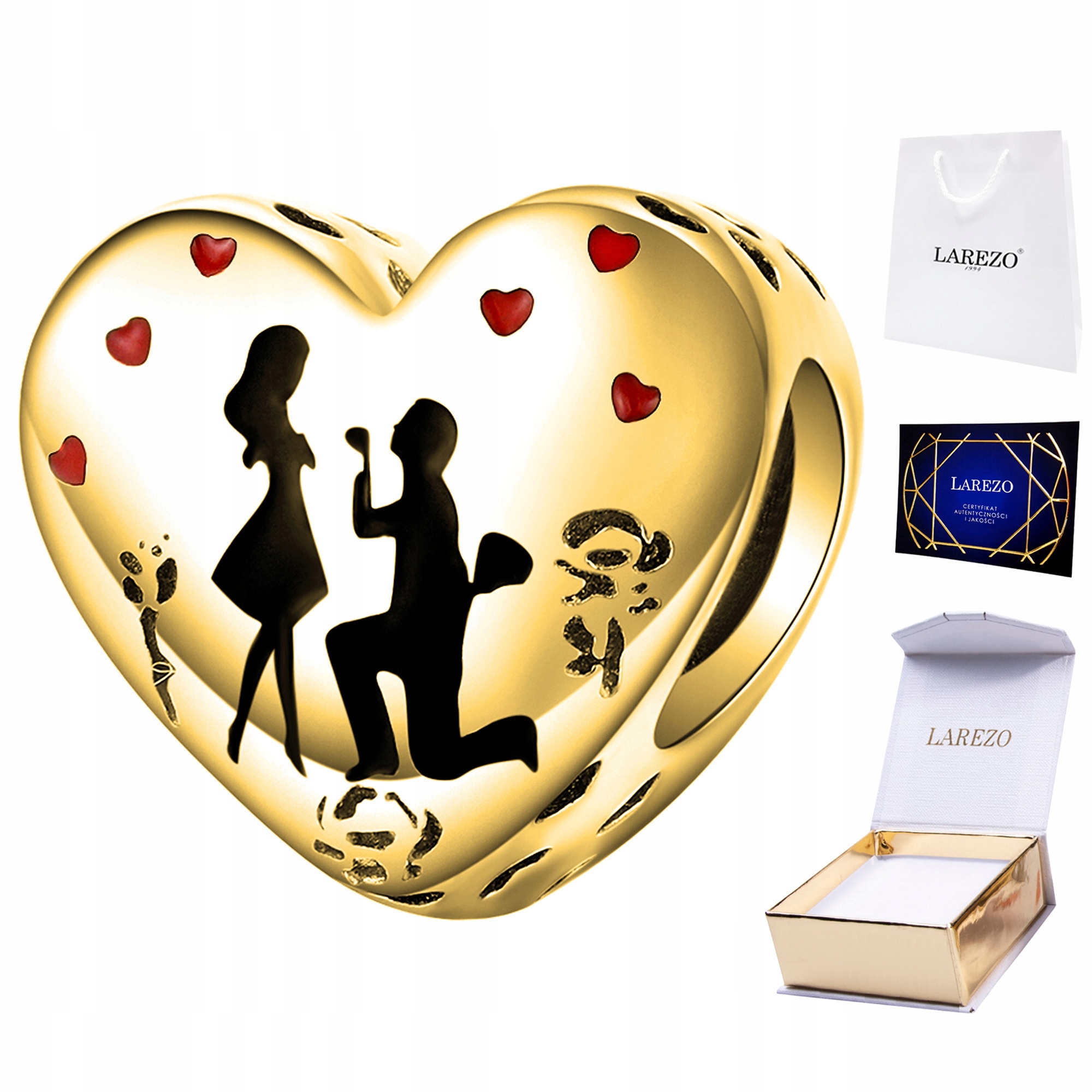 Charms Zlaté srdce Zásnuby Love Srdíčko Zamilovaní Pár Stříbro 925