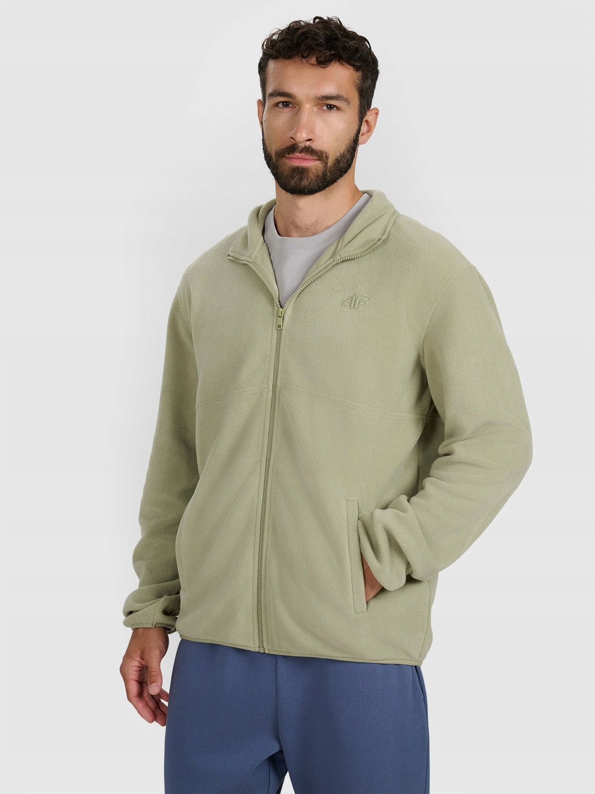 4F Fleecová Mikina se stojáčkem pánský regular olivový S