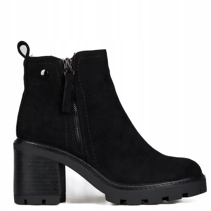 Černé Kotníkové Boty Na Semišovém Podpatku, Teplé, 2 Zipy, Velikost 41