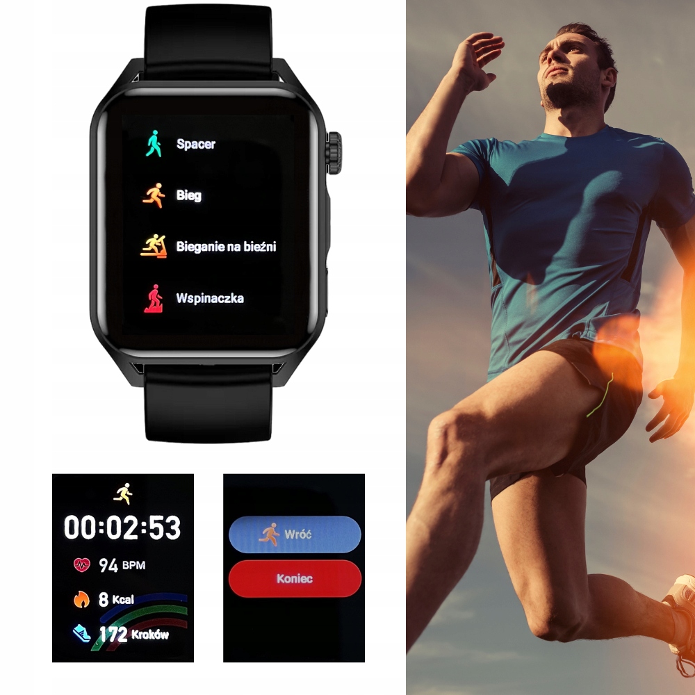 SMARTWATCH ZEGAREK MĘSKI MENU PL ROZMOWY SPORT POWIADOMIENIA PULS AMOLED Transmisja danych brak