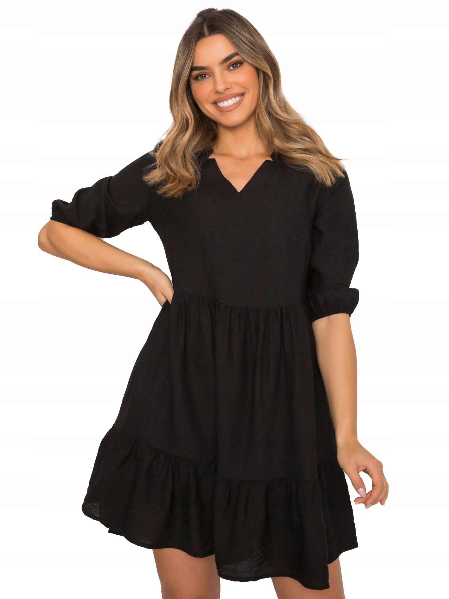 

Sukienka Kobieca z falbaną rękaw 3/4 - S/m