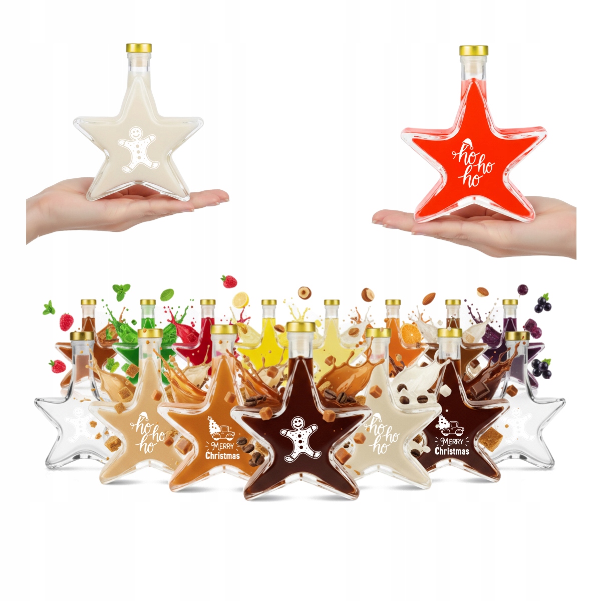 20 x Vánoční láhve lahve Hvězdička 200 Ml S Potiskem na likéry víno