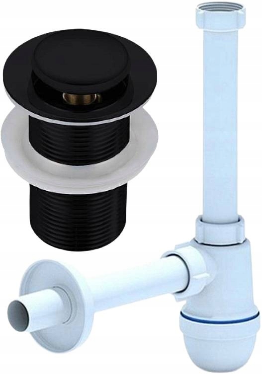 Syfon do umywalki + korek klik klak bez przelewu czarny