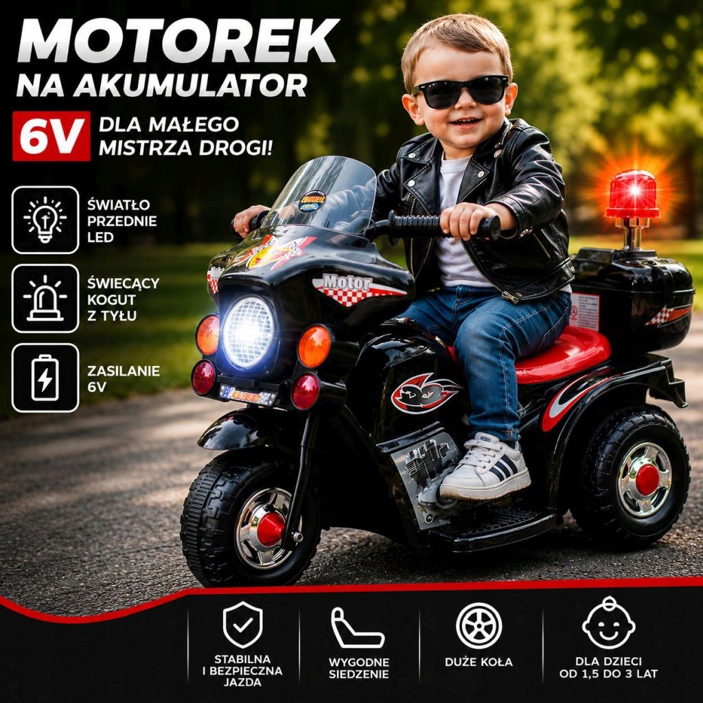 Motor Chopper Policyjny na Akumulator dla Dziecka Czarny STRONG2 LL-999-1