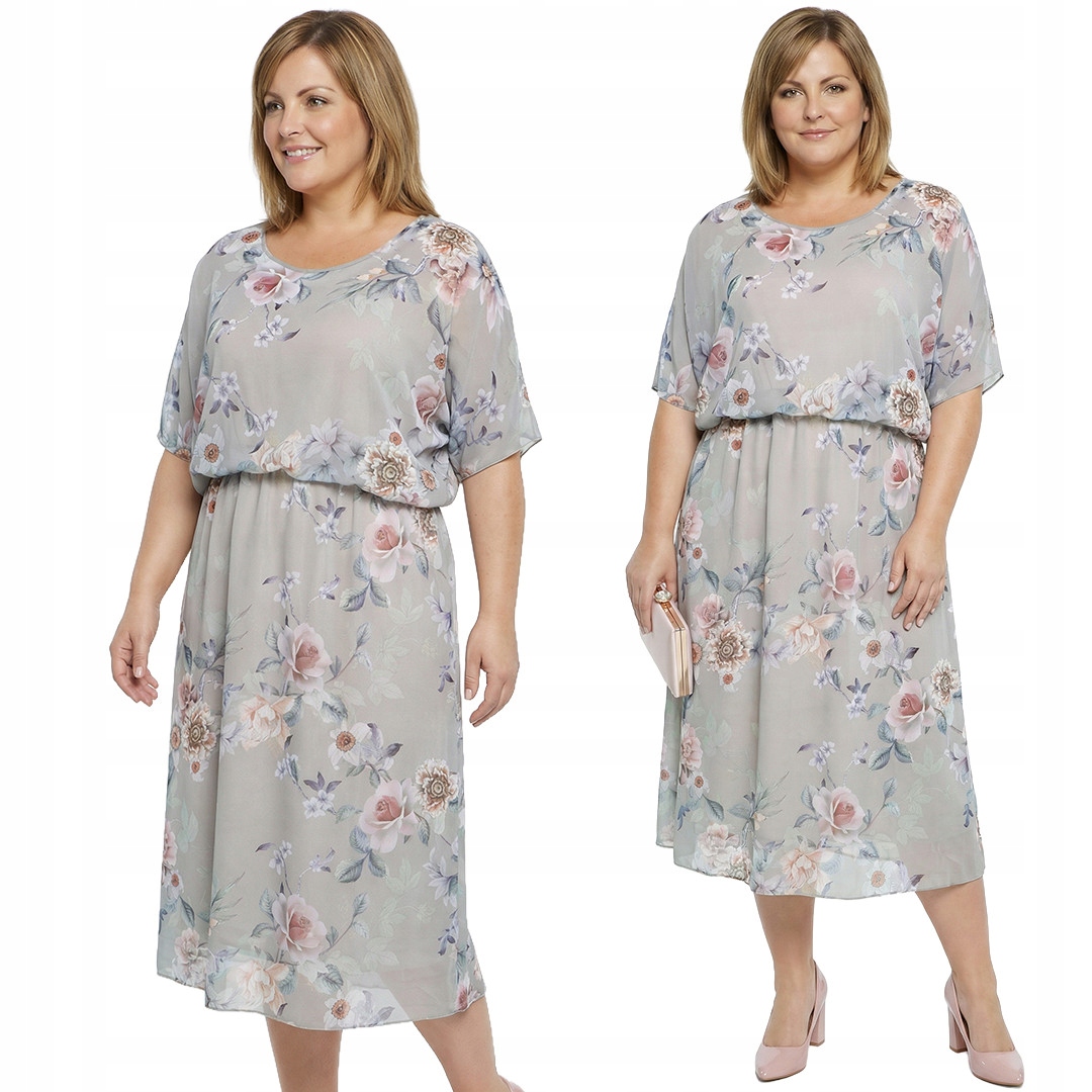 Šedé šaty plus size velikost 54