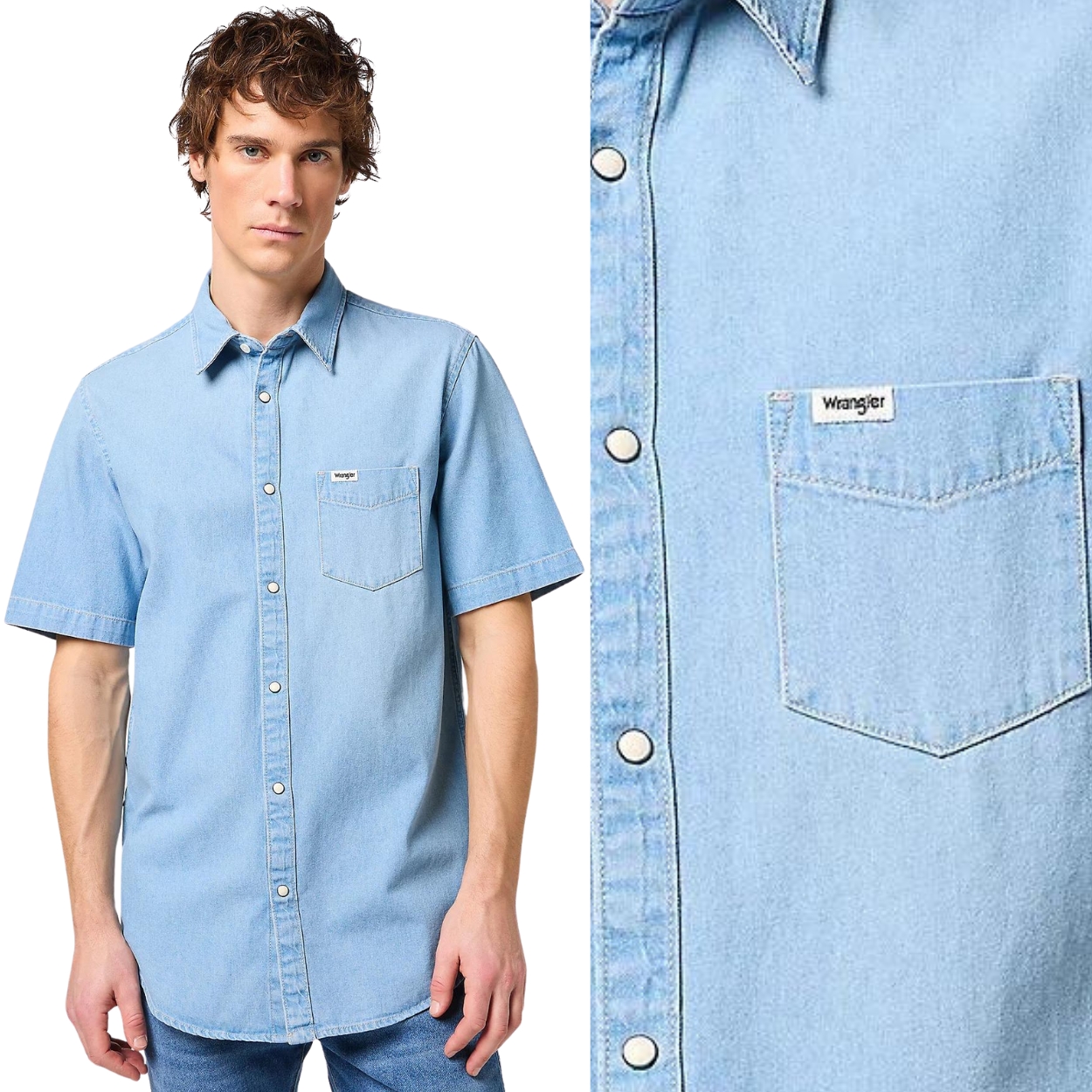 Wrangler 1 Pocket Shirt Light Stone Džínová Košile Krátký Rukáv Džíny S