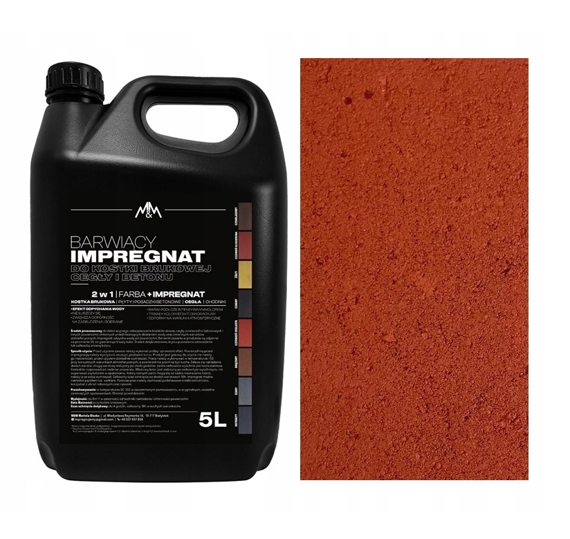 Impregnat, Farba 2w1 do kostki brukowej i el. z betonu 5l Czerwień ceglasta