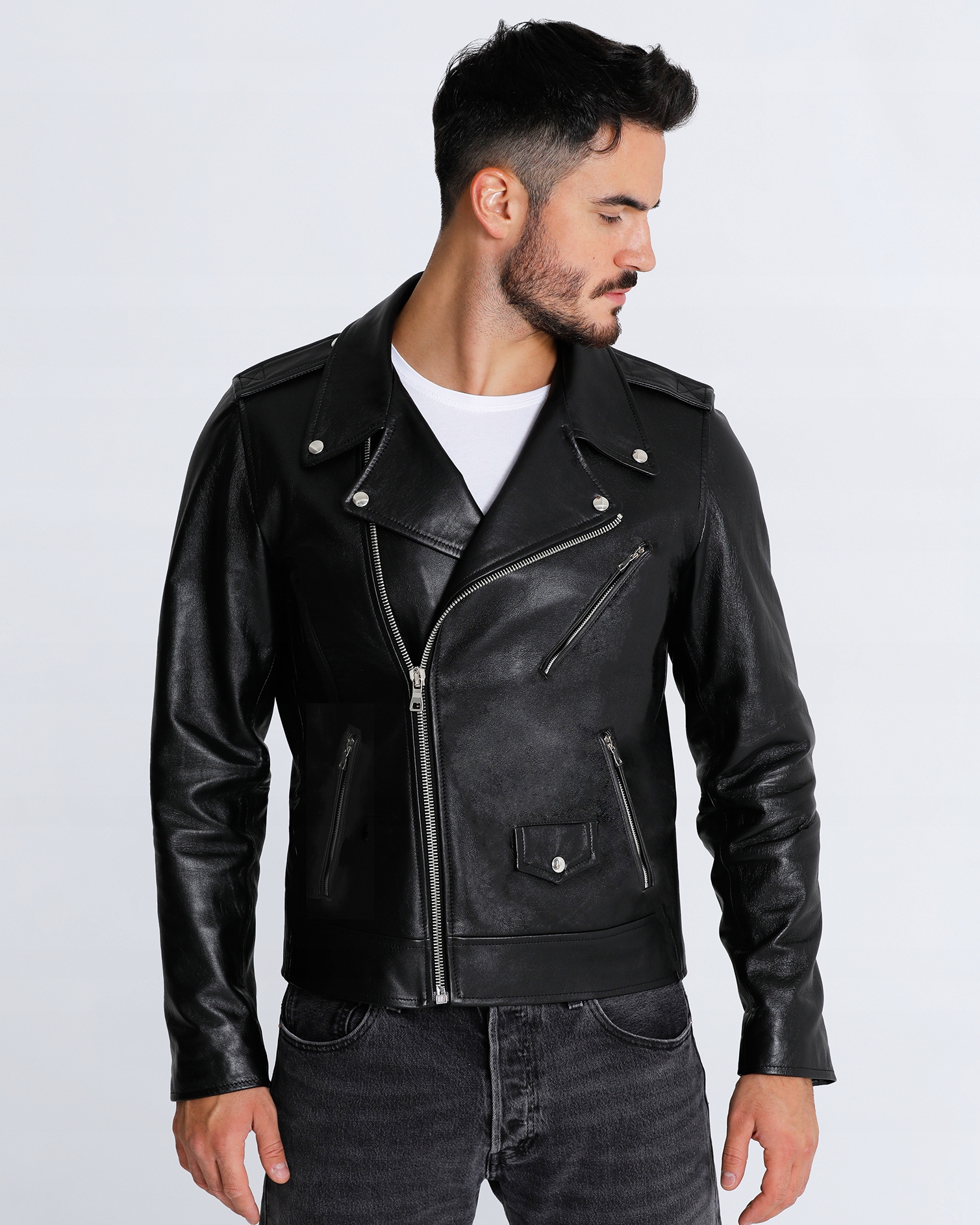 Pánská Kožená Bunda Ramoneska Černá Negan 2XL