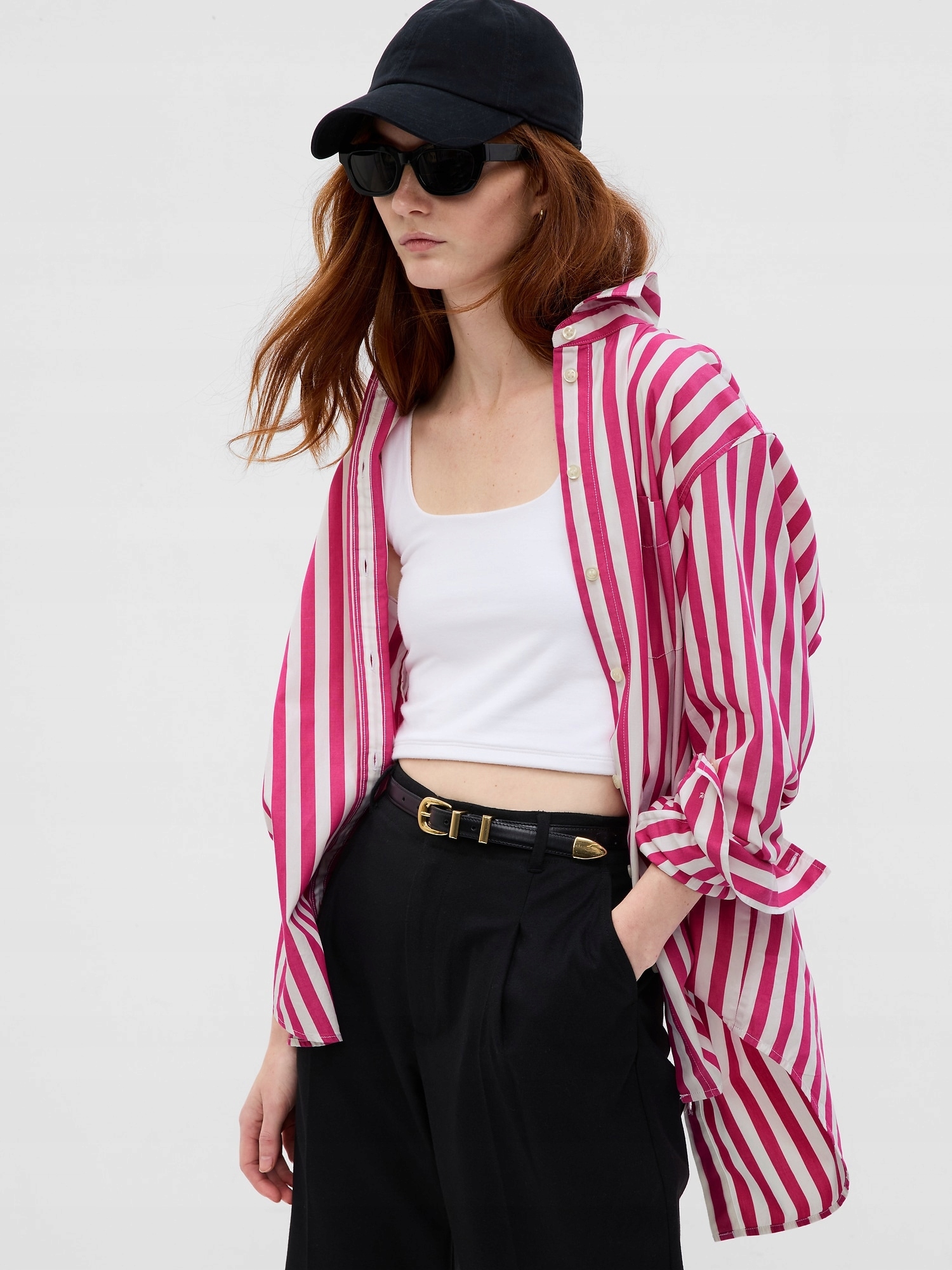 Gap Pruhovaná košile oversized růžová