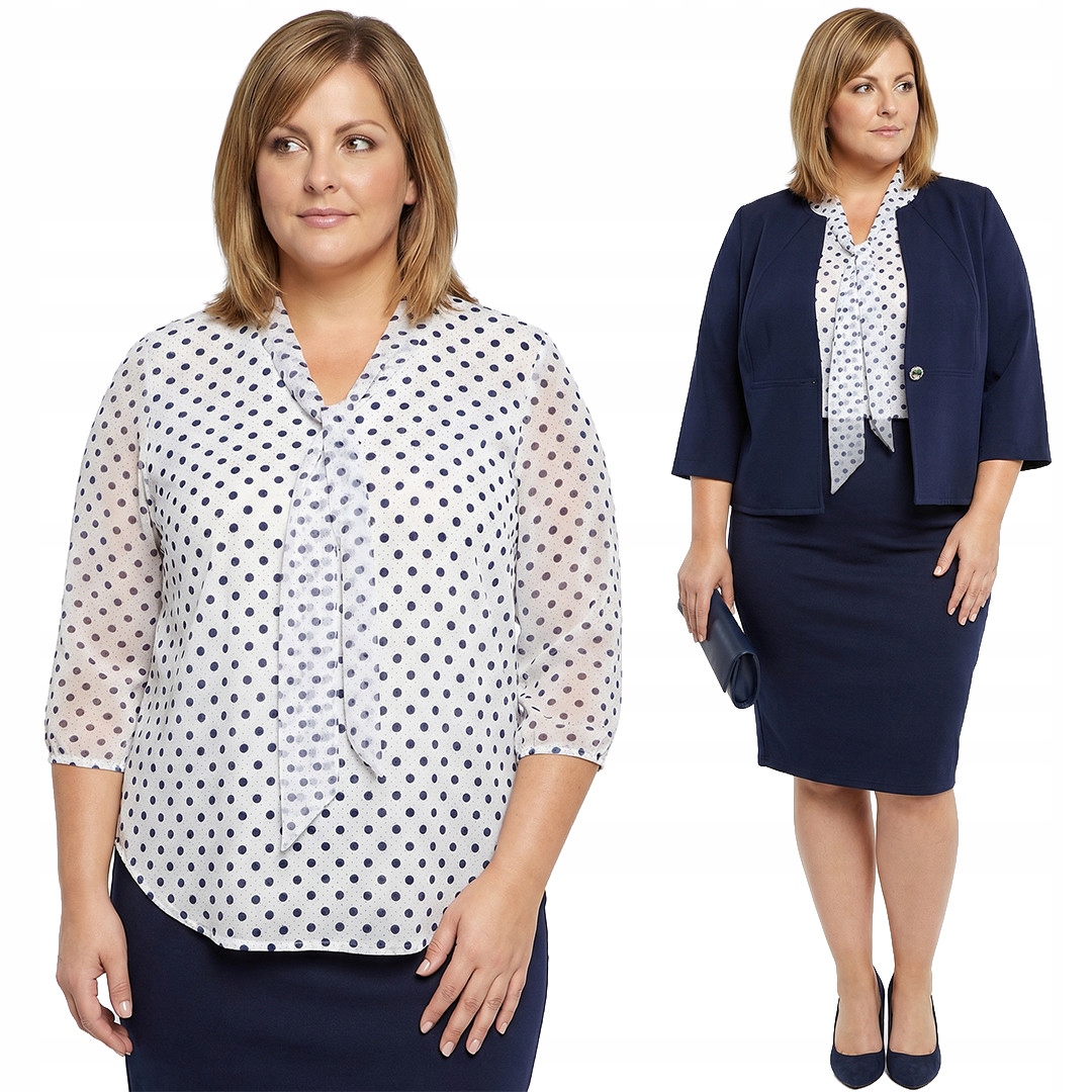 Bílá halenka se zavazováním a modrými puntíky plus size velikost 54