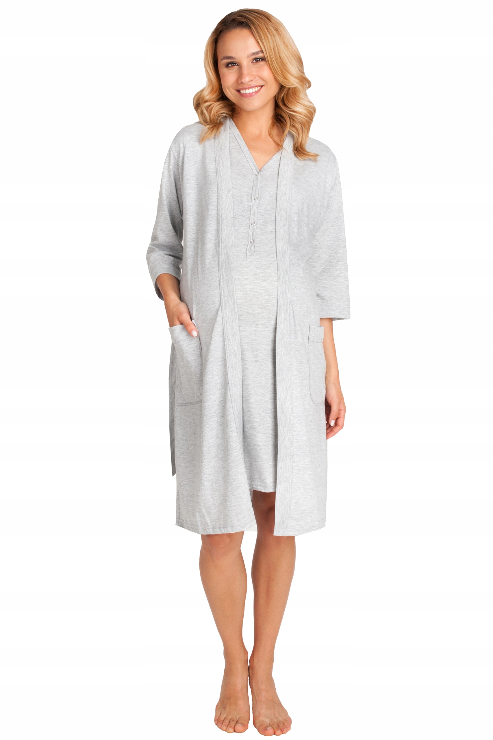 KOSZULA DO KARMIENIA SZLAFROK CIĄŻOWY KOMPLET S Rękaw krótki rękaw