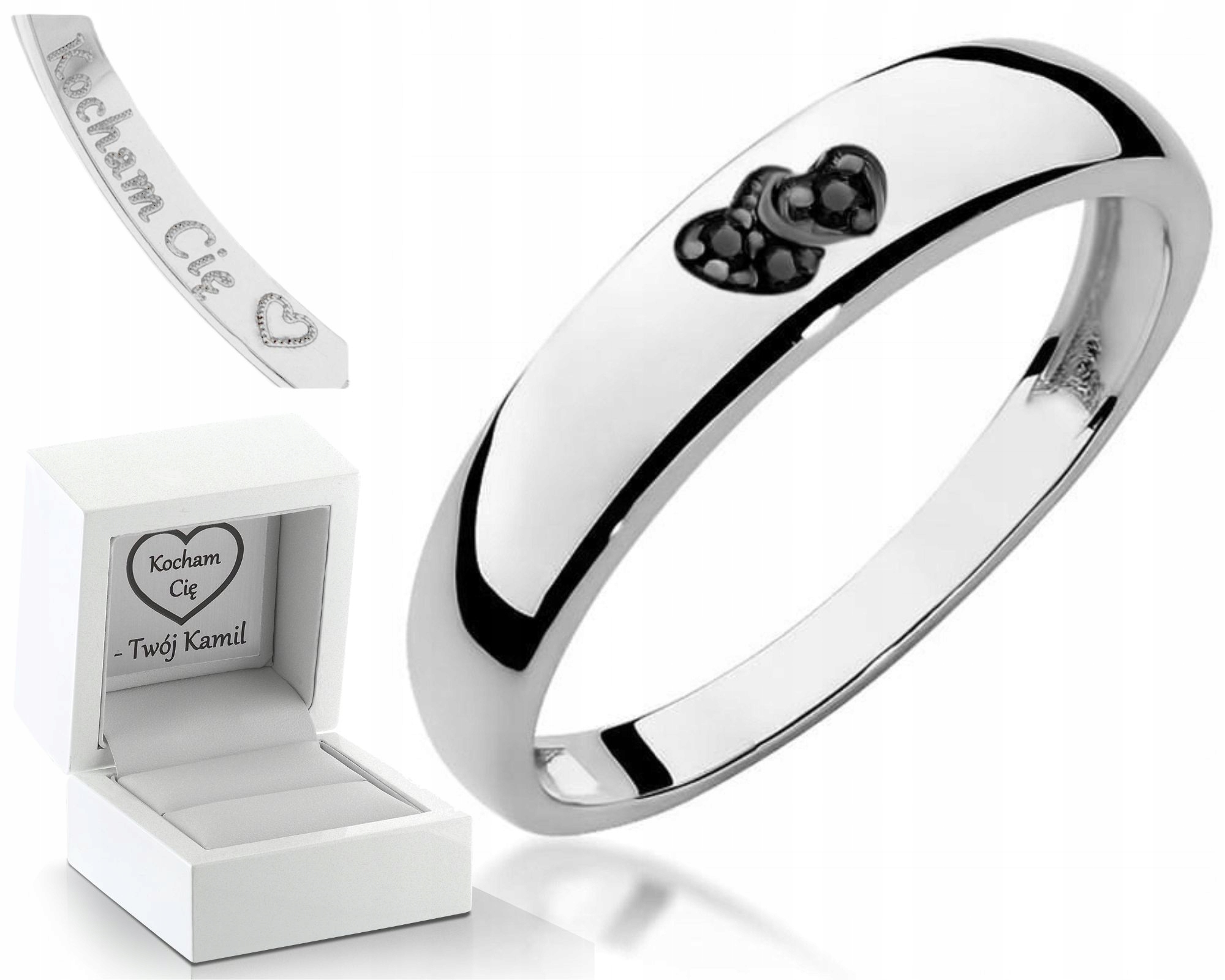 Bílé Zlato Prstýnek Černé Brilianty 585 Gravírování Dárek