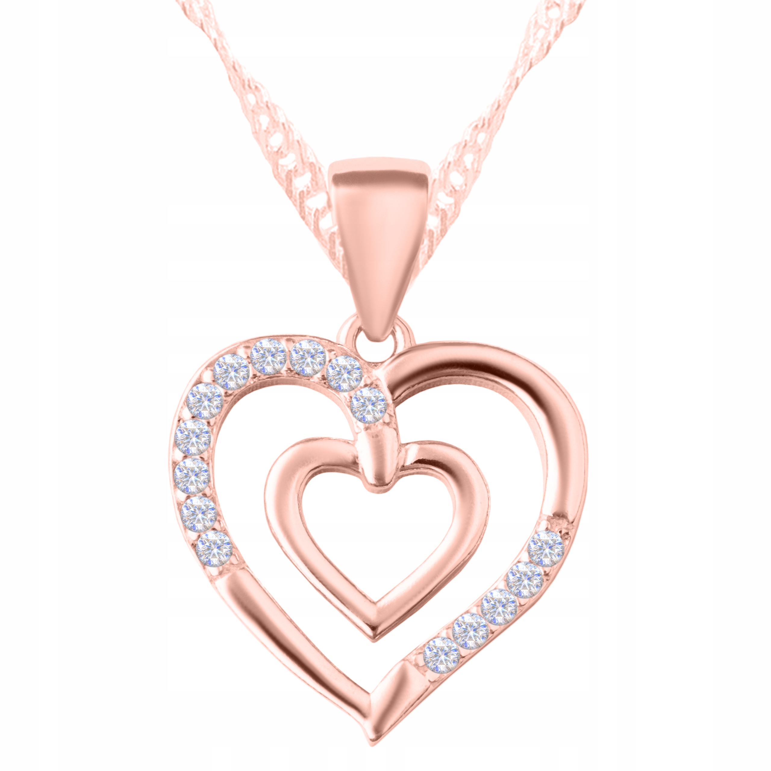 Náhrdelník Dvojité srdce s zirkony Pozlacený 750 Dvě srdce Stříbro 925