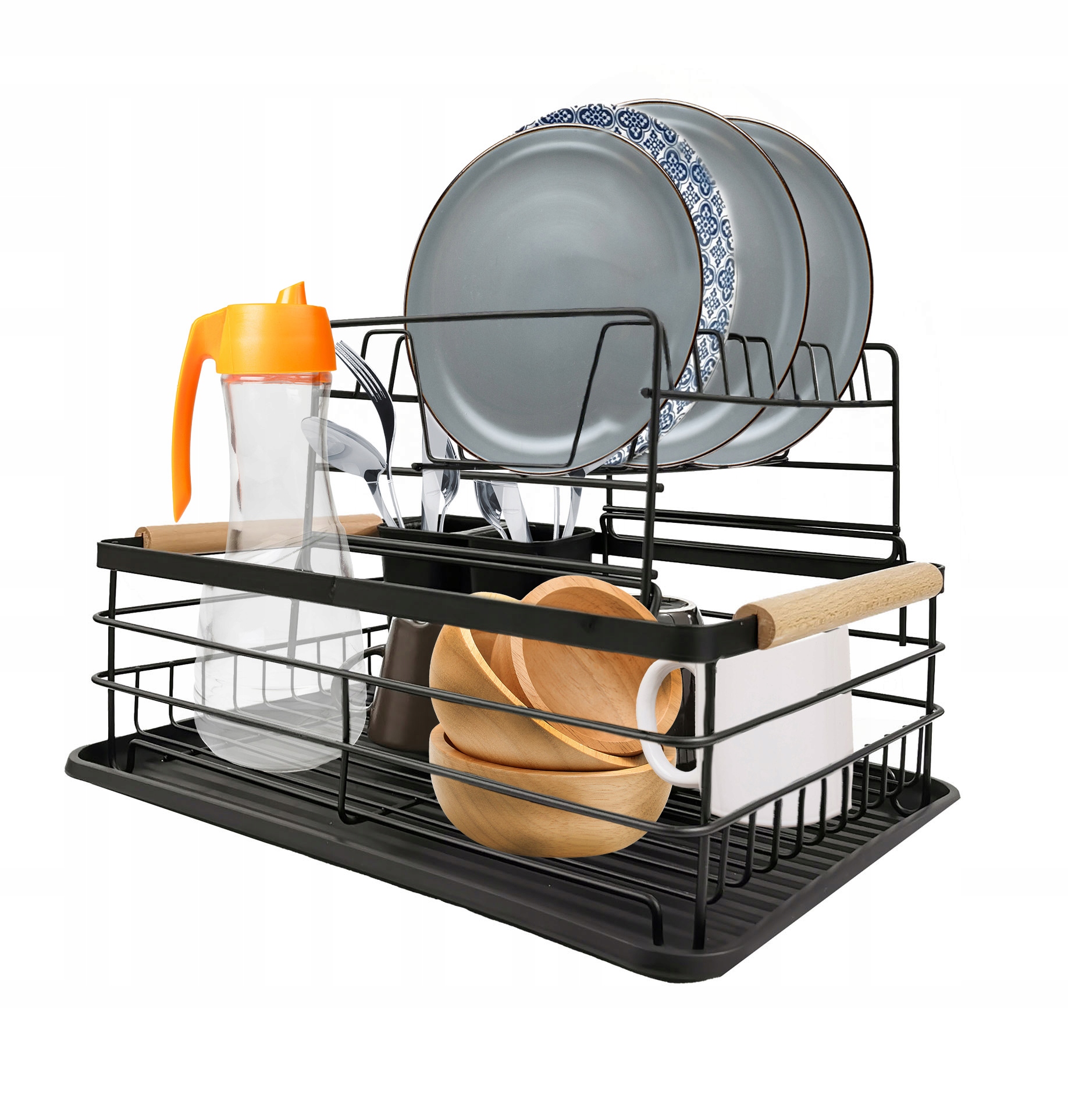 SUSZARKA DO NACZYŃ STOJĄCA OCIEKACZ Z TACKĄ CZARNA DWUPOZIOMOWA WZ3