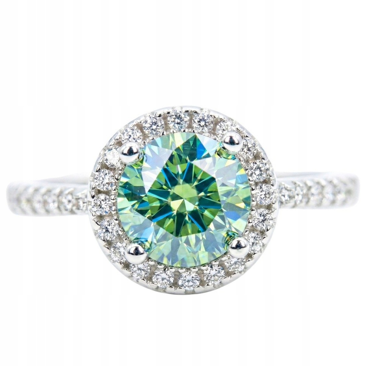 Prstýnek Halo Moissanit zelený stříbro 925 briliantový diamant